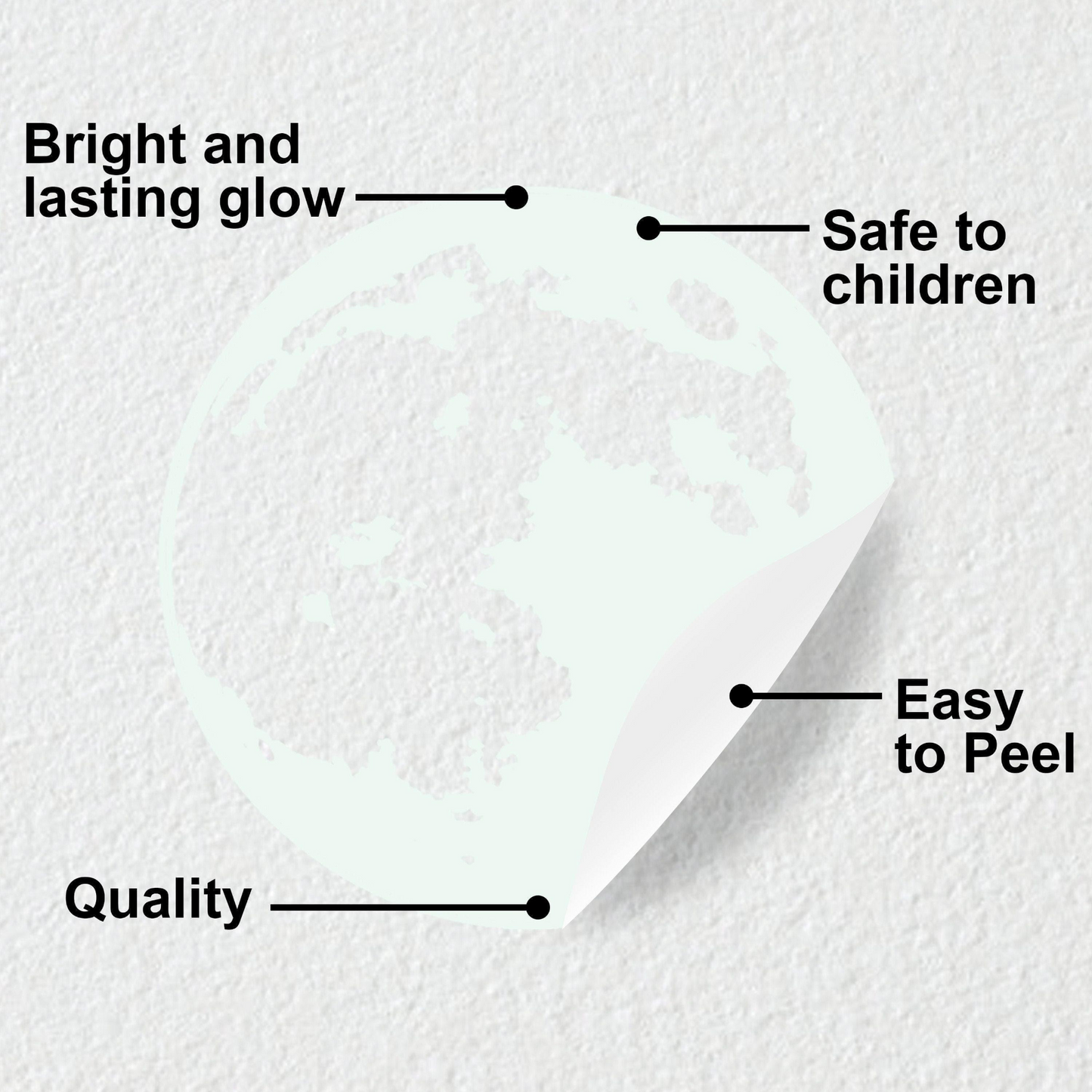 Glow In The Dark Moon Wall Sticker - Glowing Ceiling Decal For Kid Room Bedroom The Light Decor - 3d Large Vinyl Full Night Decoration Art