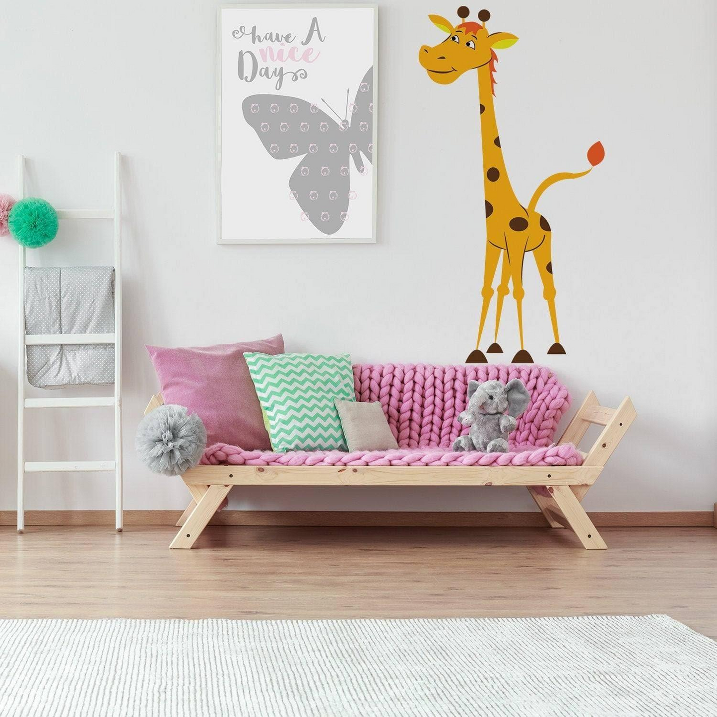 Nursery Giraffe Vinyl Wall Sticker - Baby Art Cute Funny Gift Animal Decor Decal - Boy Girl Africa Decorative Colourful Jungle Kid Print