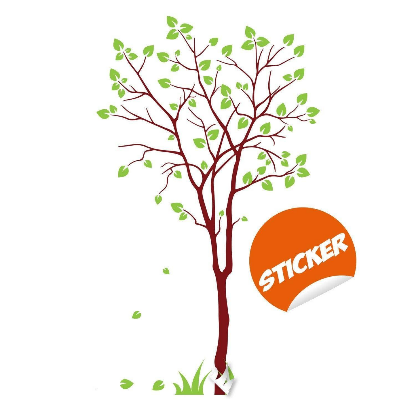 Tree Sticker Decal - Wall Birch Art Vinyl Nursery Stickers - Nature Botanical Trees Decals - Forest Decor Natural Big Leaf Peel And Stick