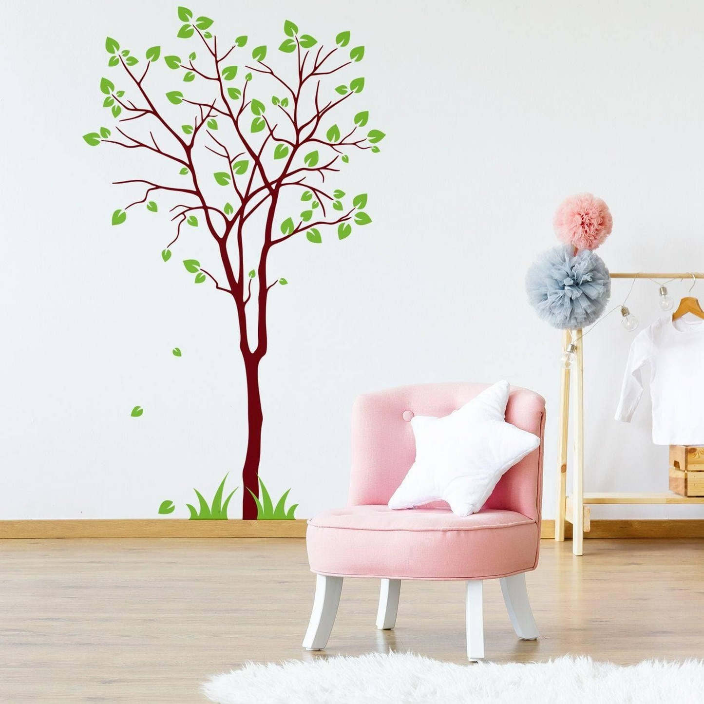 Tree Sticker Decal - Wall Birch Art Vinyl Nursery Stickers - Nature Botanical Trees Decals - Forest Decor Natural Big Leaf Peel And Stick