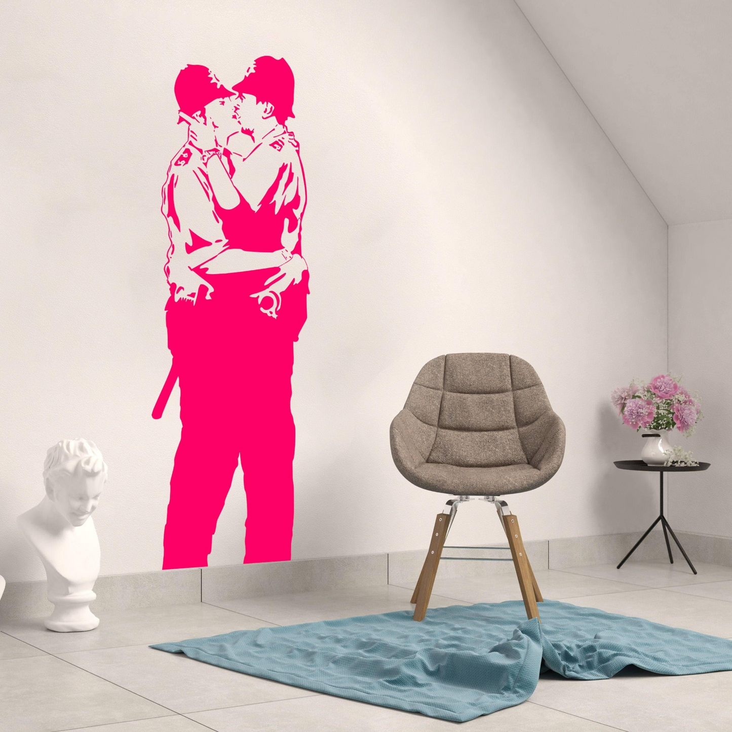 Banksy Police Kissing Wall Sticker - Street Art Peel and Stick Vinyl Decal - Cops Kiss Large Mural