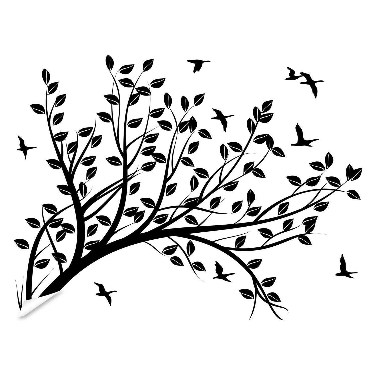 Branch Wall Tree Sticker Vinyl Decal - Bird Kids Room Decals - Girls Nursery Birds Flower Baby Art Mural - Leaves Decor Girl Removable Decal