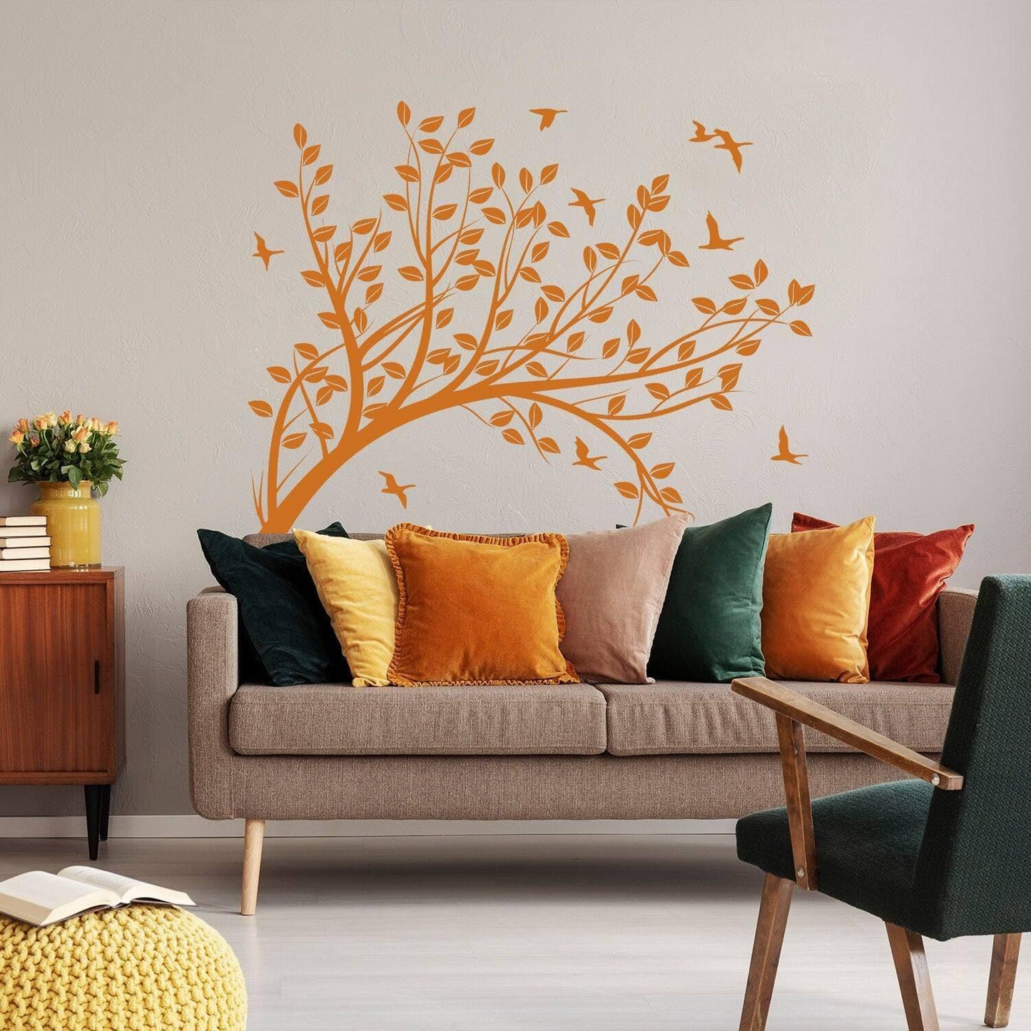 Branch Wall Tree Sticker Vinyl Decal - Bird Kids Room Decals - Girls Nursery Birds Flower Baby Art Mural - Leaves Decor Girl Removable Decal