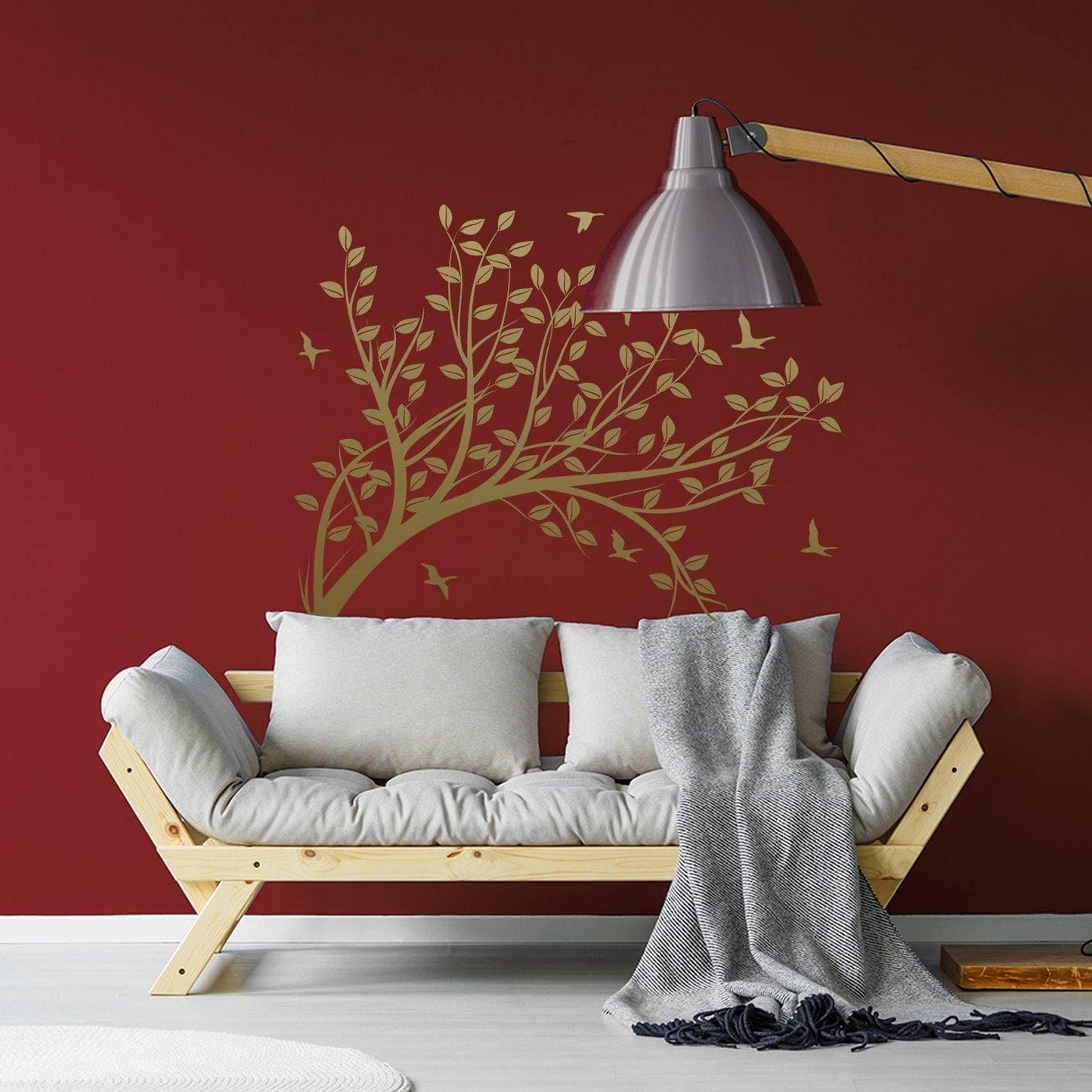 Branch Wall Tree Sticker Vinyl Decal - Bird Kids Room Decals - Girls Nursery Birds Flower Baby Art Mural - Leaves Decor Girl Removable Decal