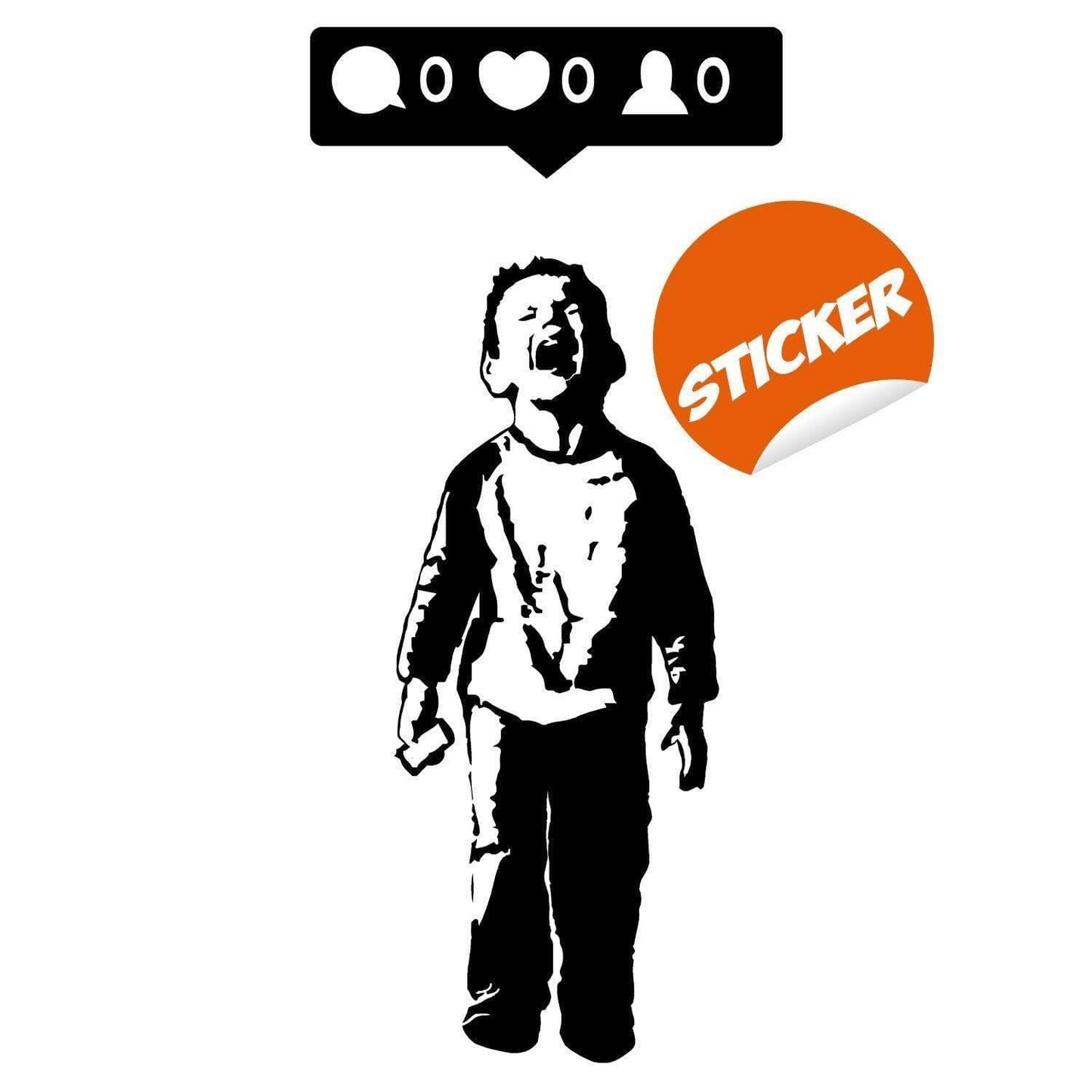 Crying Boy With Cellphone Banksy Wall Sticker - Facebook Phone Gift For Party Mac Decal - Sign Street Art Face Friend Cell Book Mural