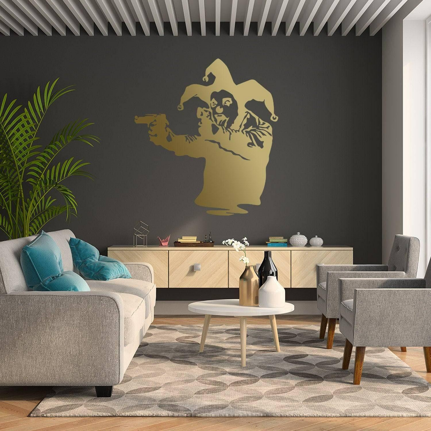 Captivating Joker Clown Wall Decal - Vinyl Sticker featuring Gun Theme