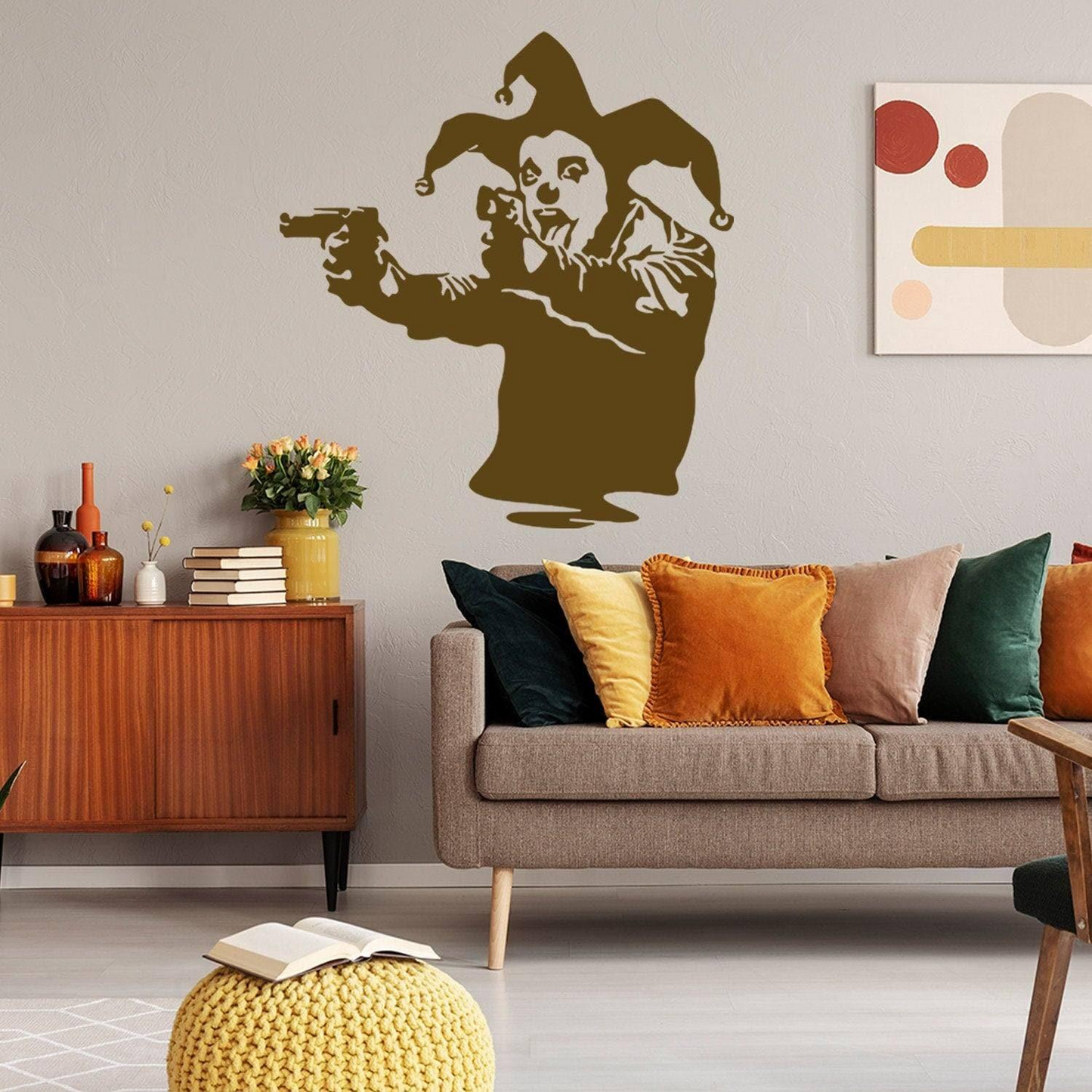 Captivating Joker Clown Wall Decal - Vinyl Sticker featuring Gun Theme
