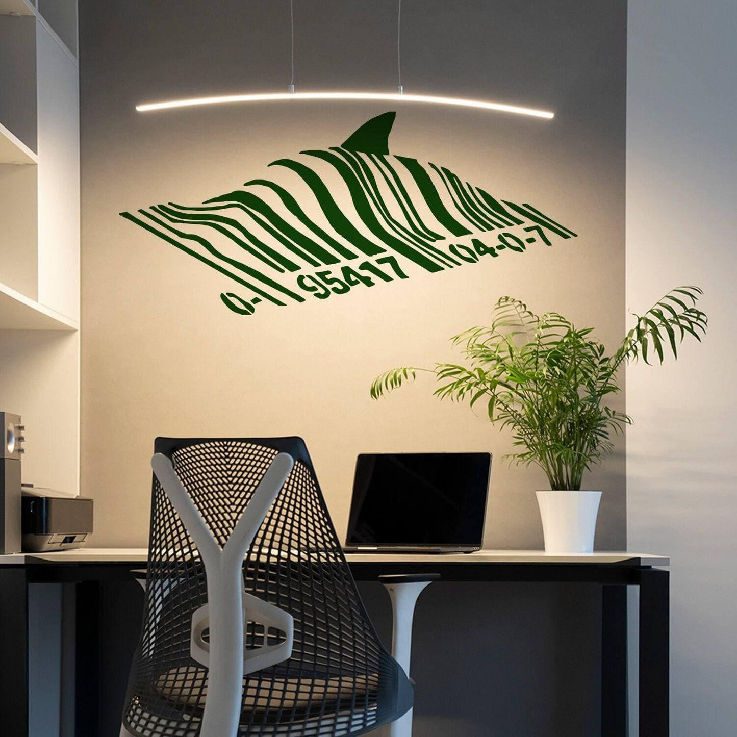Banksy Barcode Shark Wall Sticker - Swimming Fish Under Bar Code Vinyl Decal - Graffiti Street Art Decor Removable Stickers Decals Deca