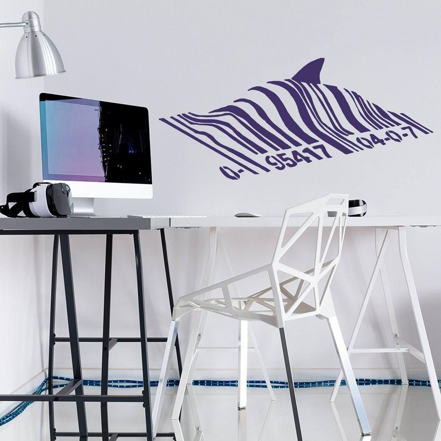 Banksy Barcode Shark Wall Sticker - Swimming Fish Under Bar Code Vinyl Decal - Graffiti Street Art Decor Removable Stickers Decals Deca