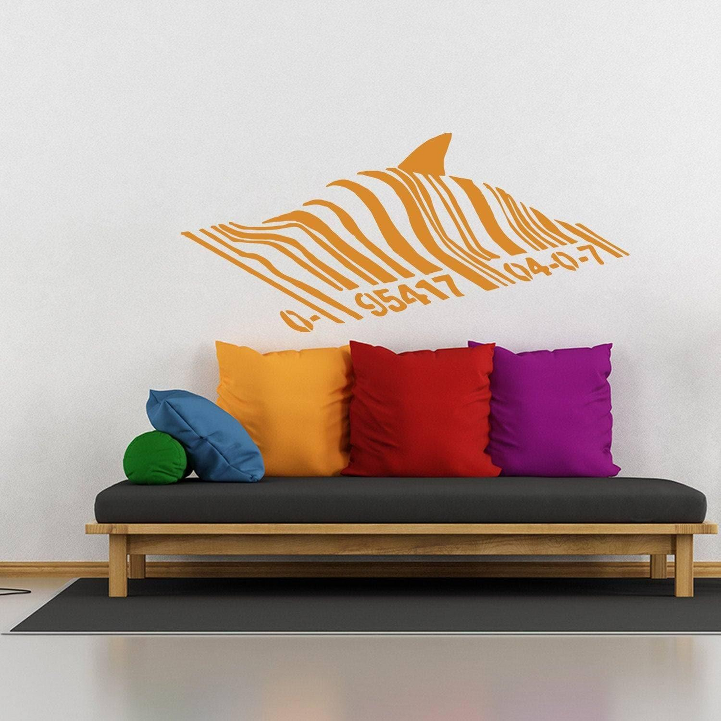 Banksy Barcode Shark Wall Sticker - Swimming Fish Under Bar Code Vinyl Decal - Graffiti Street Art Decor Removable Stickers Decals Deca