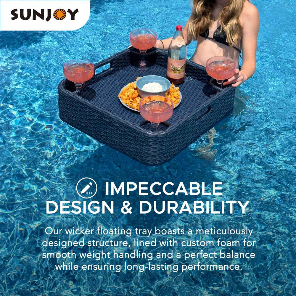 Wicker Floating Pool Tray Durable & Sturdy Aluminum Frame Pool Accessory Tray