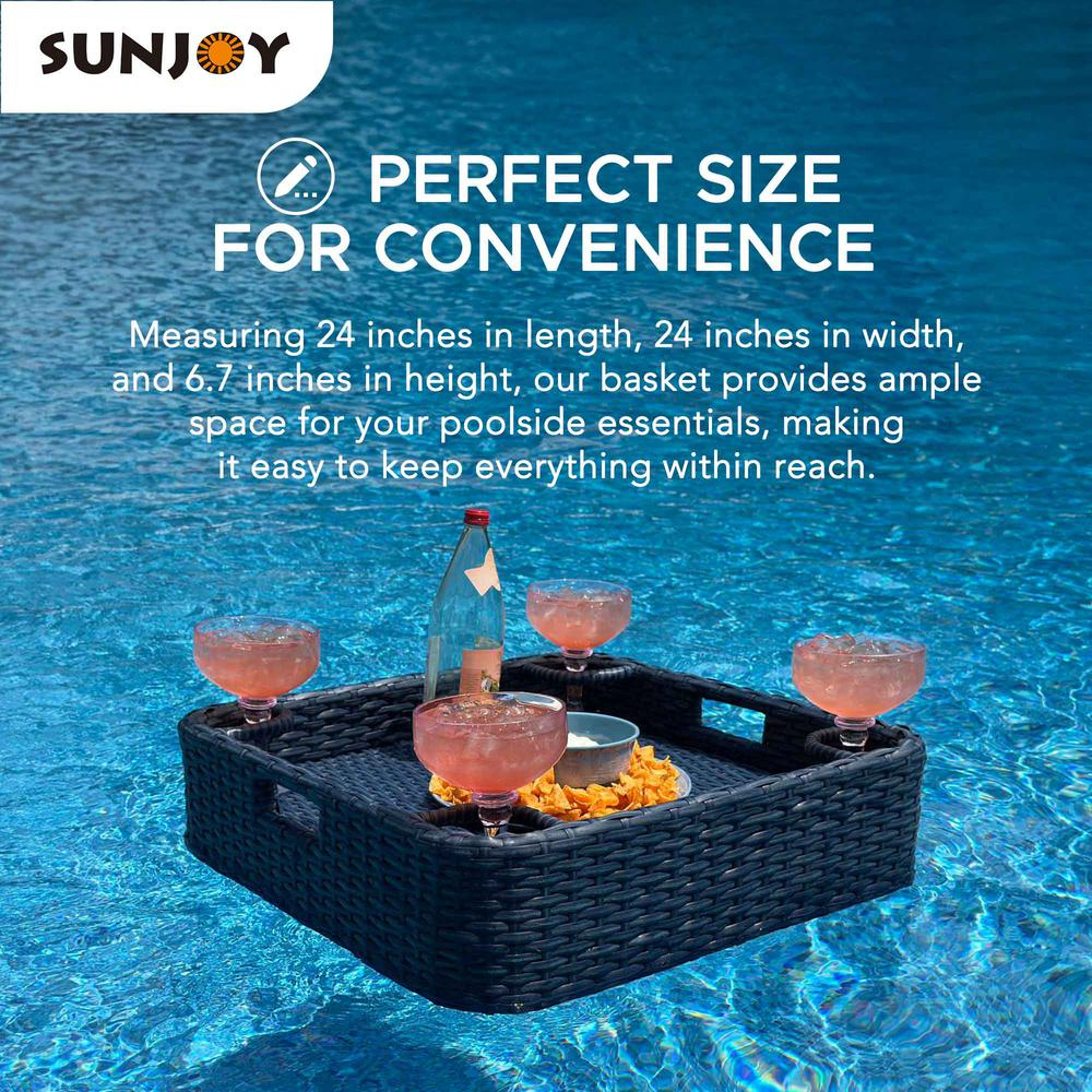 Wicker Floating Pool Tray Durable & Sturdy Aluminum Frame Pool Accessory Tray