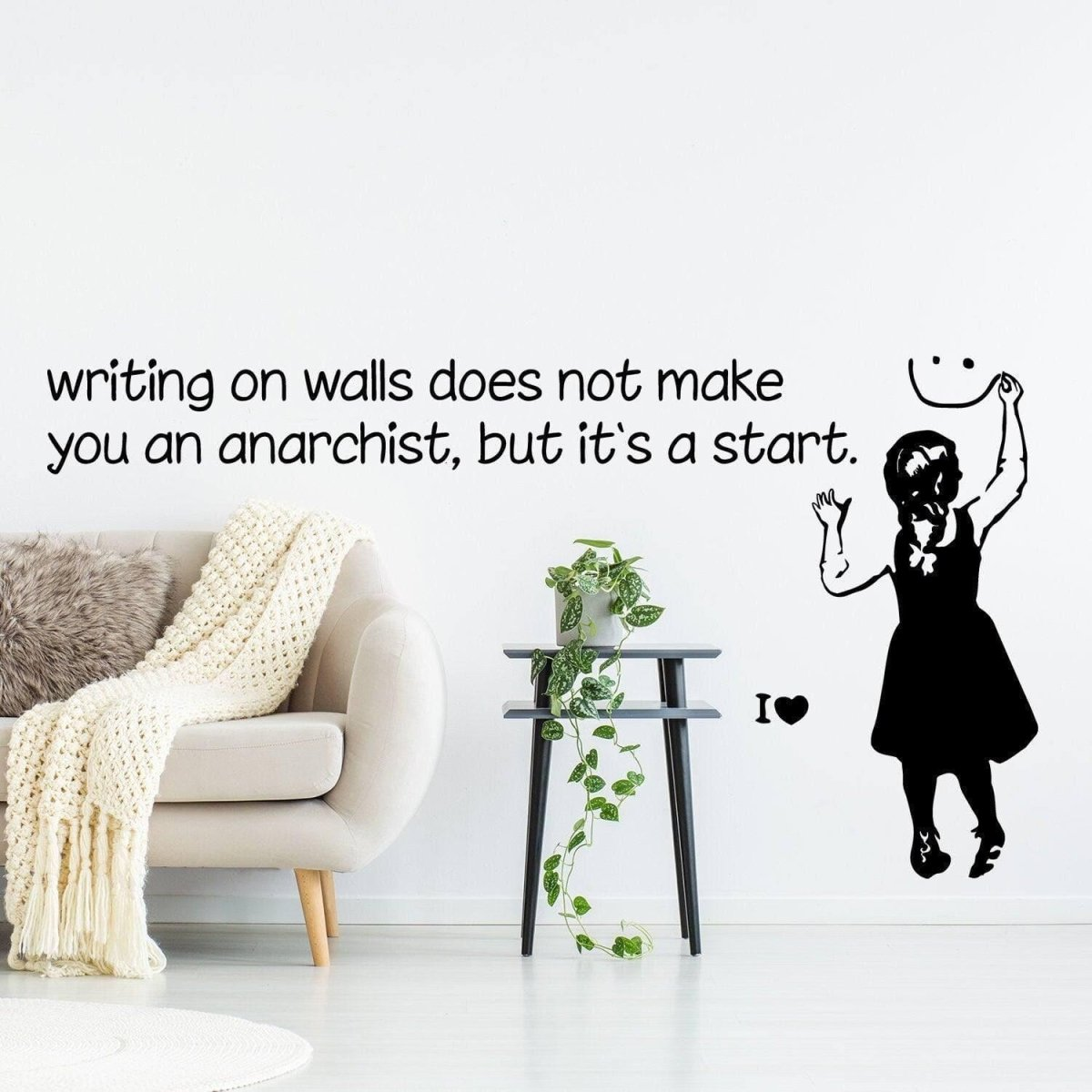 Banksy Girl Anarchist Wall Sticker - Anarchism Daisy Antifa Illegal Communist Decal - Anarchy Radical Political Street Art Solidarity Vinyl