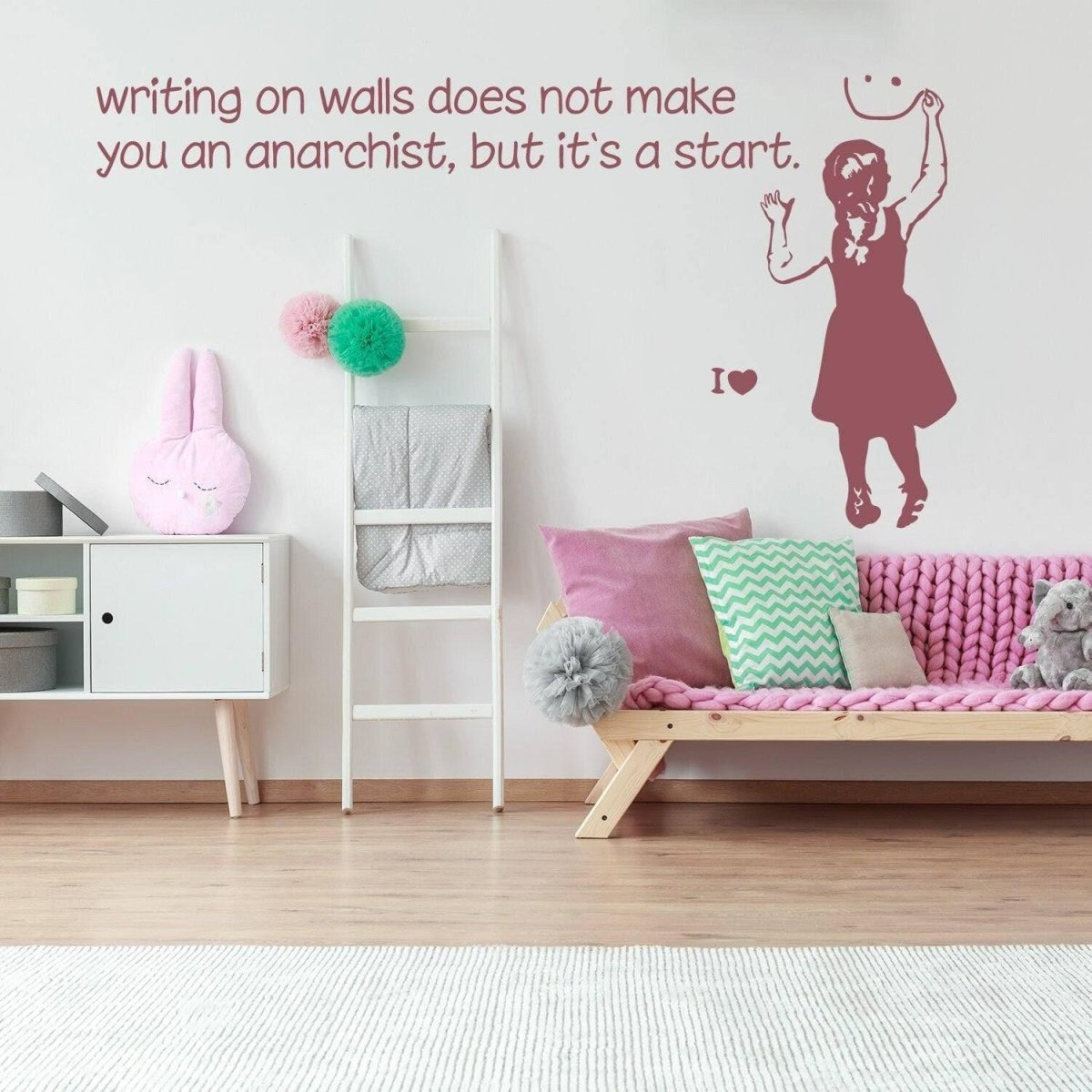 Banksy Girl Anarchist Wall Sticker - Anarchism Daisy Antifa Illegal Communist Decal - Anarchy Radical Political Street Art Solidarity Vinyl