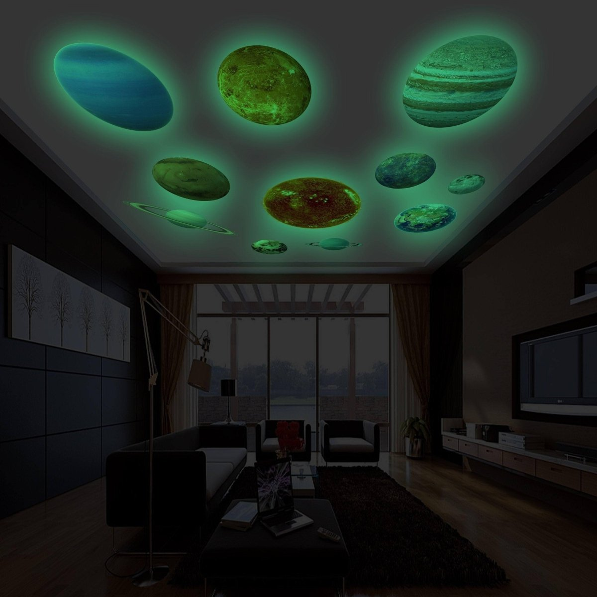 Glow In The Dark Planet Wall Decals - Solar System Glowing Sticker For Ceiling - Galaxy Kid Room Decor - 3d Outer Space Light Boy Decoration