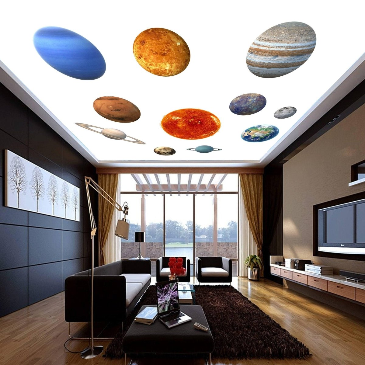 Glow In The Dark Planet Wall Decals - Solar System Glowing Sticker For Ceiling - Galaxy Kid Room Decor - 3d Outer Space Light Boy Decoration