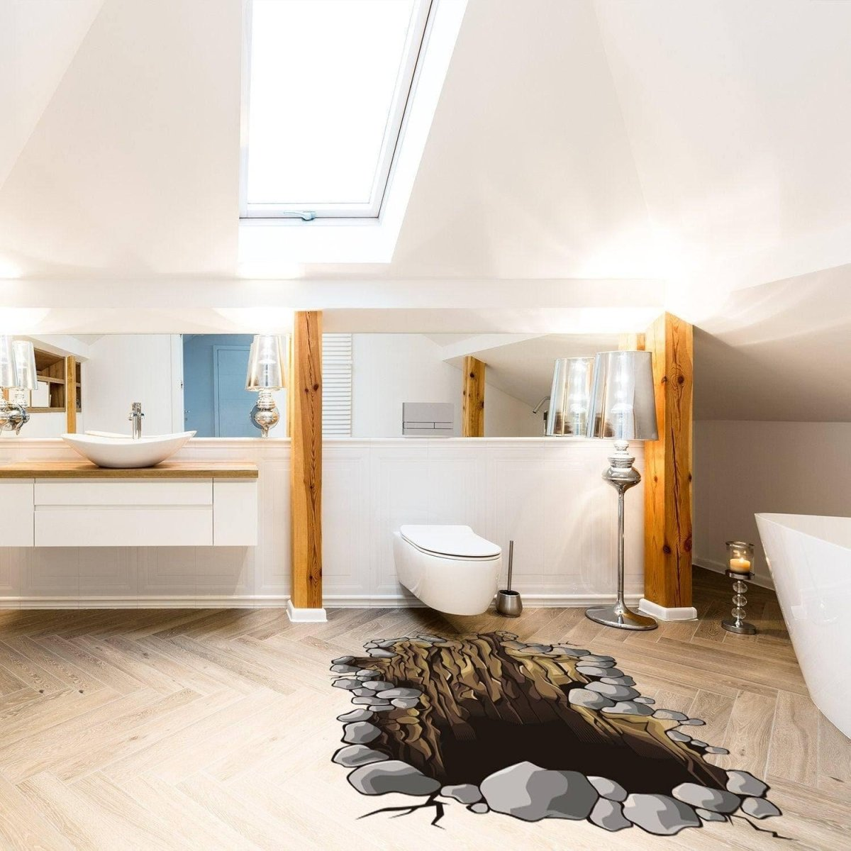 3d Floor Porthole Sticker - Self Adhesive Art Mural Living Room Vinyl Hole Decal For Interior - Bathroom Waterproof Print Decor Stickers