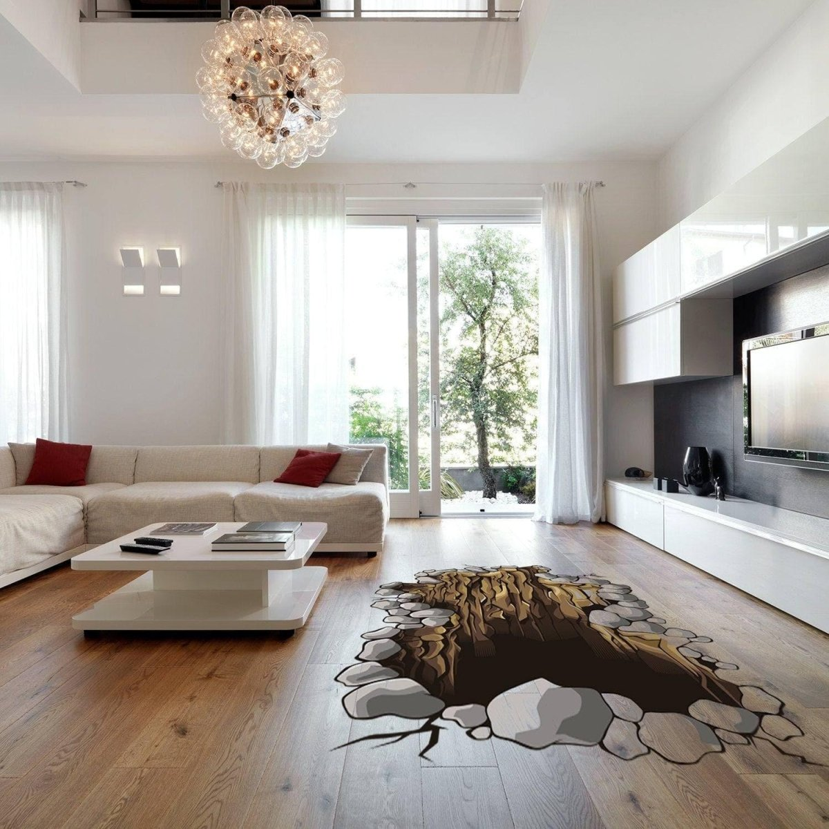 3d Floor Porthole Sticker - Self Adhesive Art Mural Living Room Vinyl Hole Decal For Interior - Bathroom Waterproof Print Decor Stickers