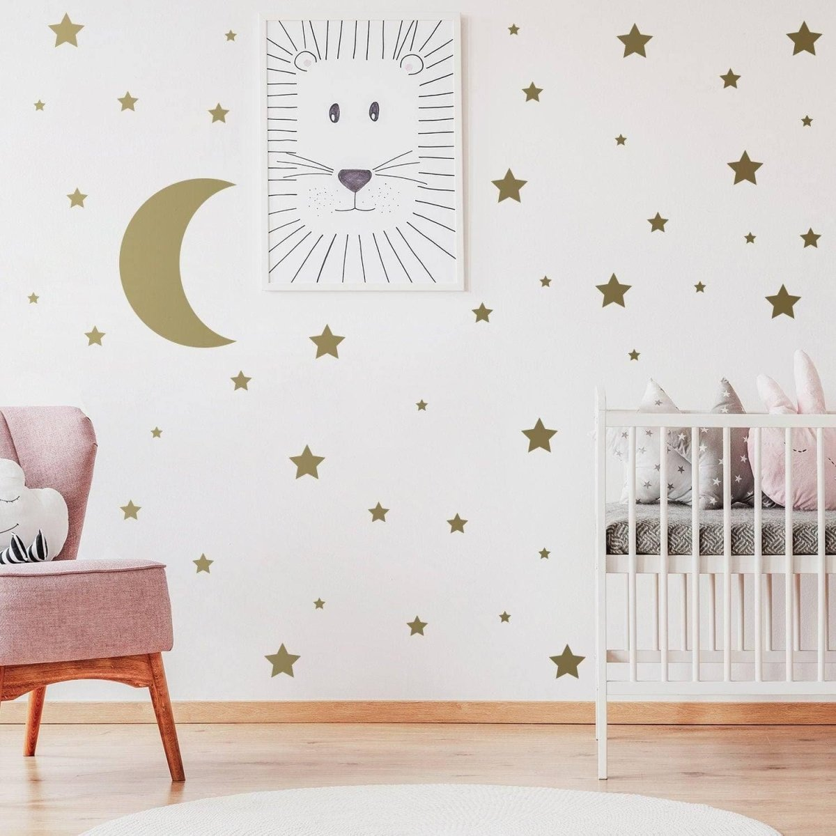 115x Star Wall Stickers - Baby Shower Moon Set Decorative Vinyl Decal - Little Cute Twinkle Pack Decor Nursery - Gold Crescent Decoration
