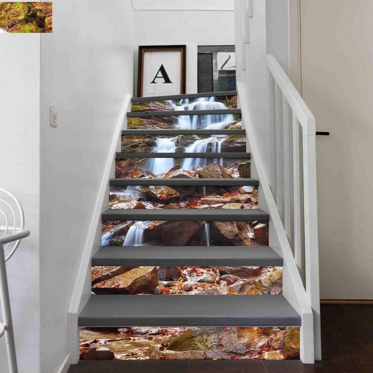 Stair Riser Vinyl Decals - Stairs Risers Stickers - 3d Stick And Peel Decal For Art Decor - Waterfall Step Murals Sticker Strips Home Mural