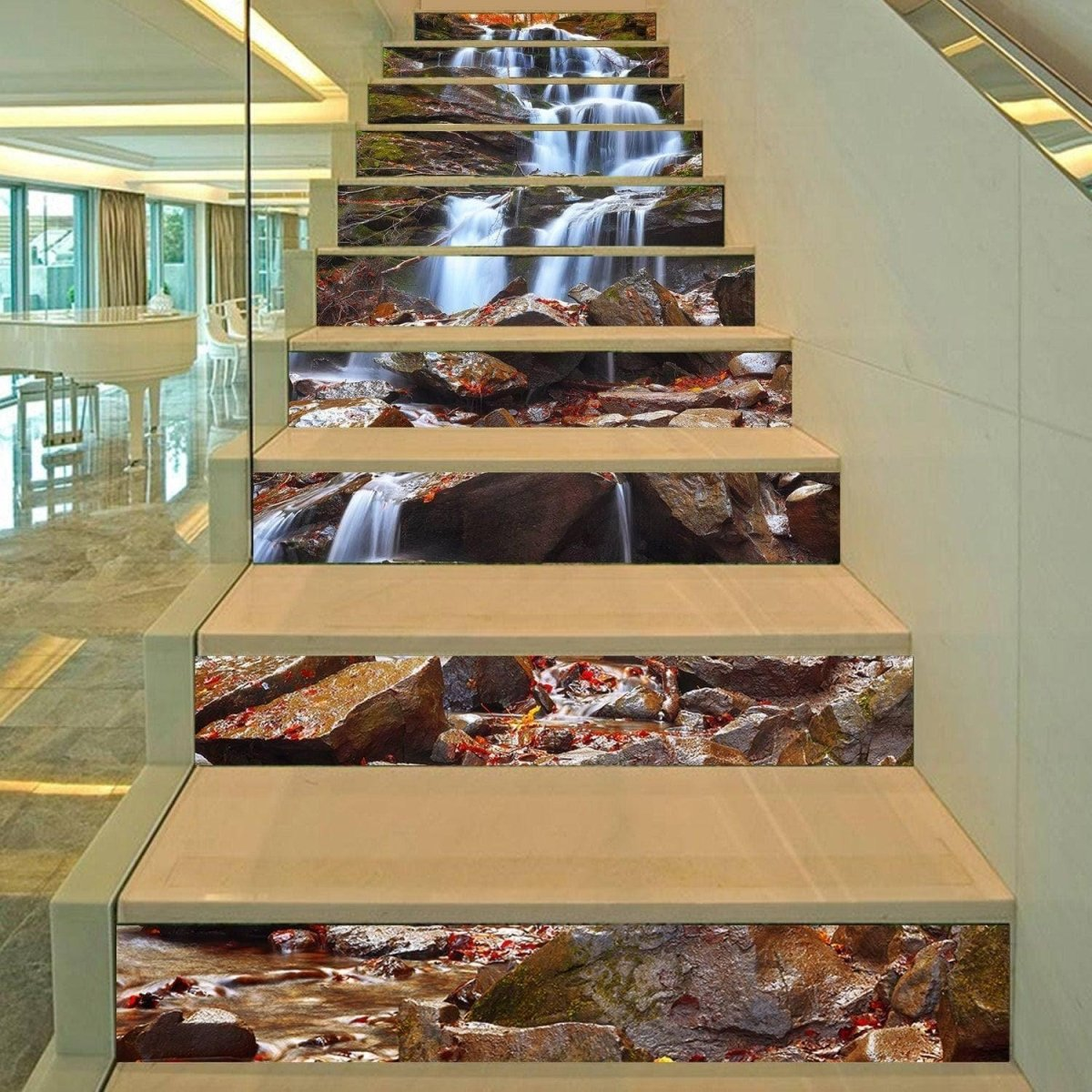 Stair Riser Vinyl Decals - Stairs Risers Stickers - 3d Stick And Peel Decal For Art Decor - Waterfall Step Murals Sticker Strips Home Mural