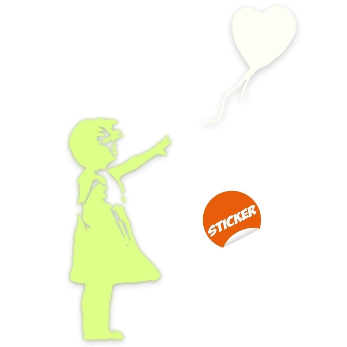 Glow In The Dark Wall Vinyl Sticker Art - Luminescent Neon Night Glowing Light Decal Kid Room Stick - Banksy Girl With Heart Balloon Hope