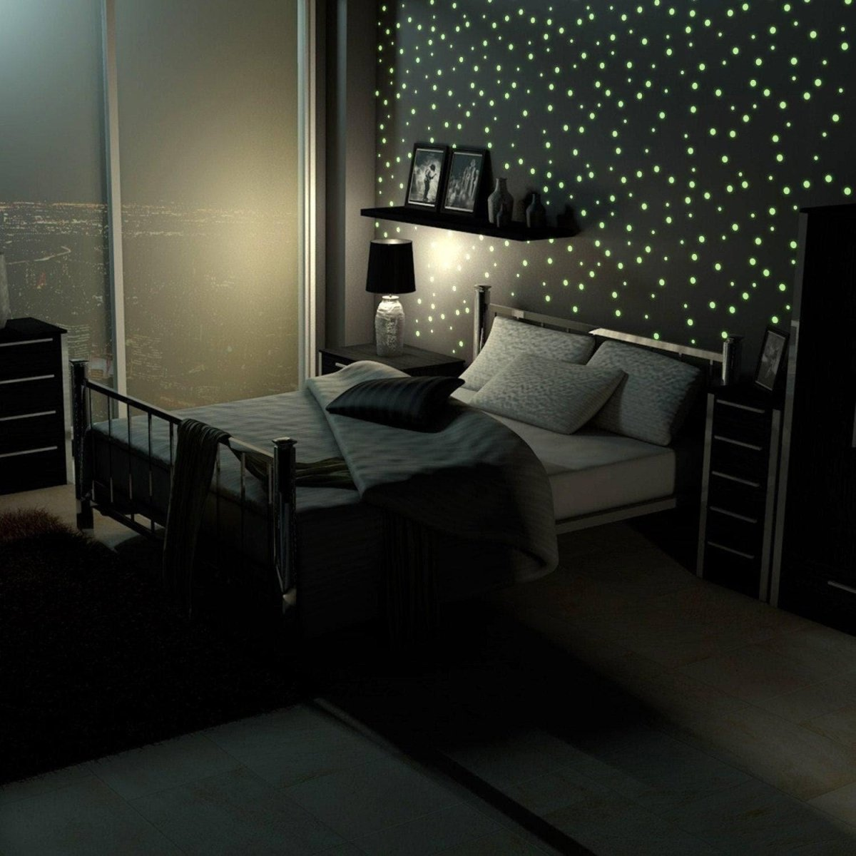 257x Glow In The Dark Circle Stars Wall Stickers - The Ceiling Round Ring And Moon Glowing Decal - Space Bedroom Home Night Constellation