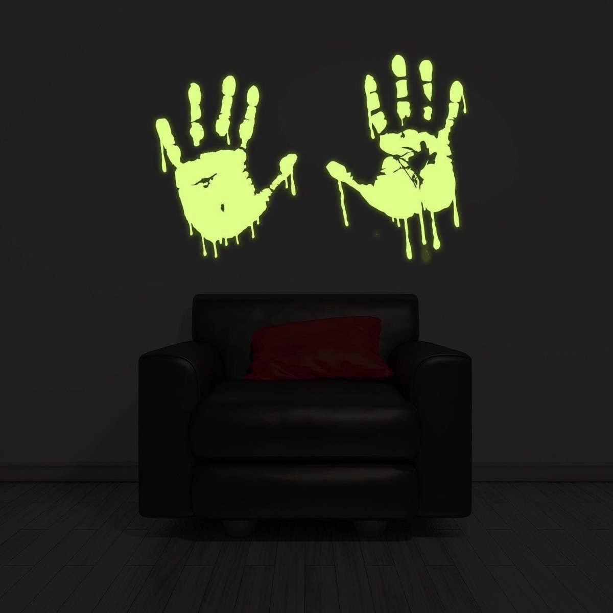 Glow In Dark Bloody Hands Scary Red Vinyl Sticker - Night Glowing Zombie Blood Car Wall Decal Print - Realistic Luminescent Light Ghost
