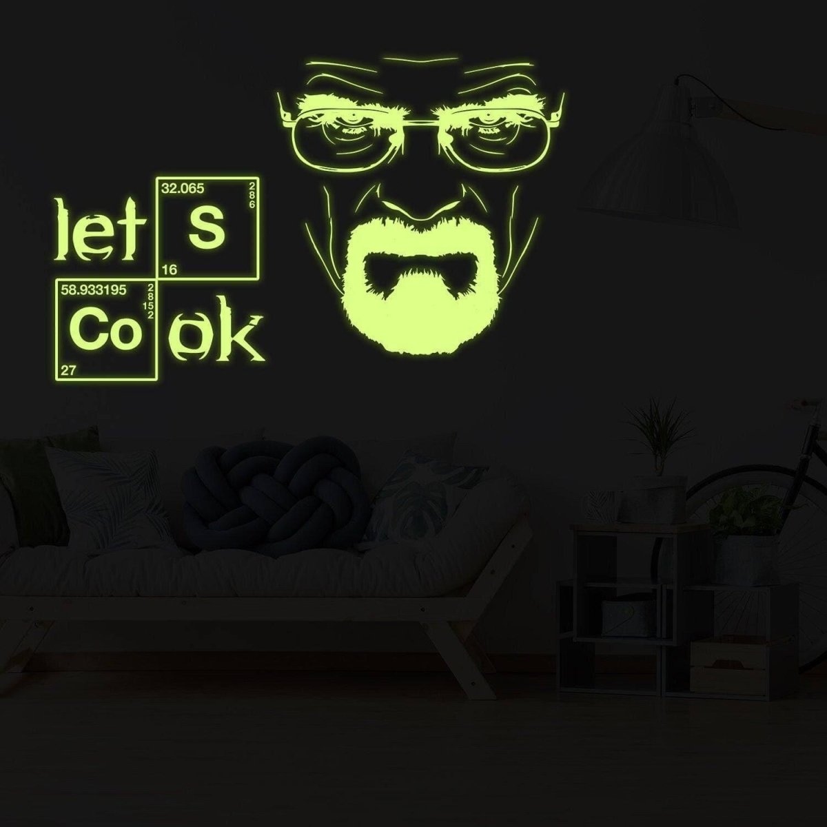Glow In Dark Lets Cook Breaking Bad Quote Sticker Wall - Night Glowing Kitchen Element Map Science Decal - Realistic Luminescent Light Ghost