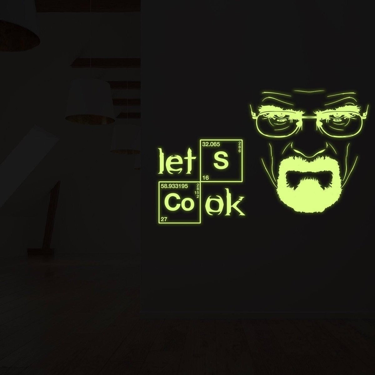 Glow In Dark Lets Cook Breaking Bad Quote Sticker Wall - Night Glowing Kitchen Element Map Science Decal - Realistic Luminescent Light Ghost