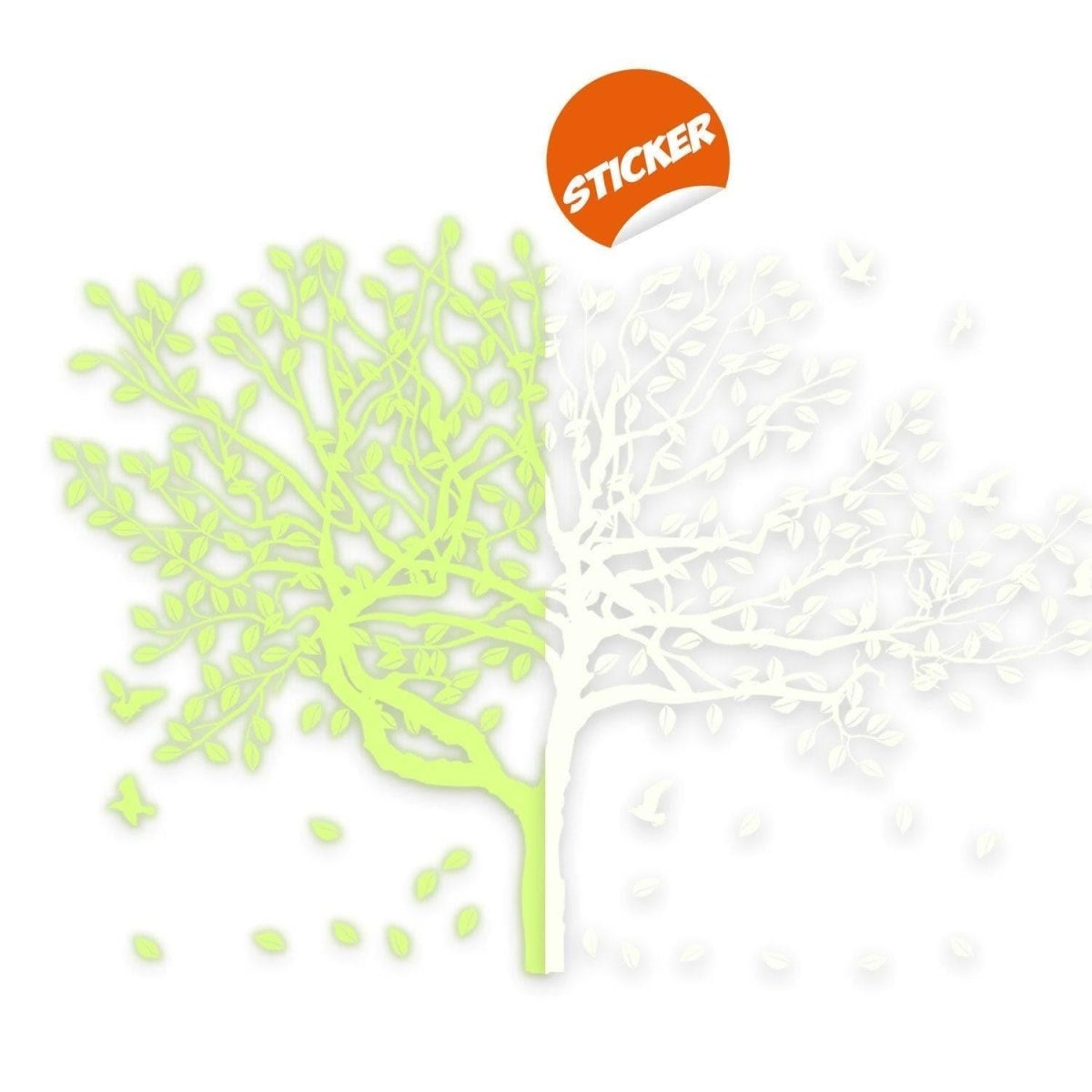 Glow In The Dark Wall Vinyl Sticker Art - Luminescent Neon Night Glowing Light Decal Kid Room Stick - Tree Birch Nature Botanical Forest