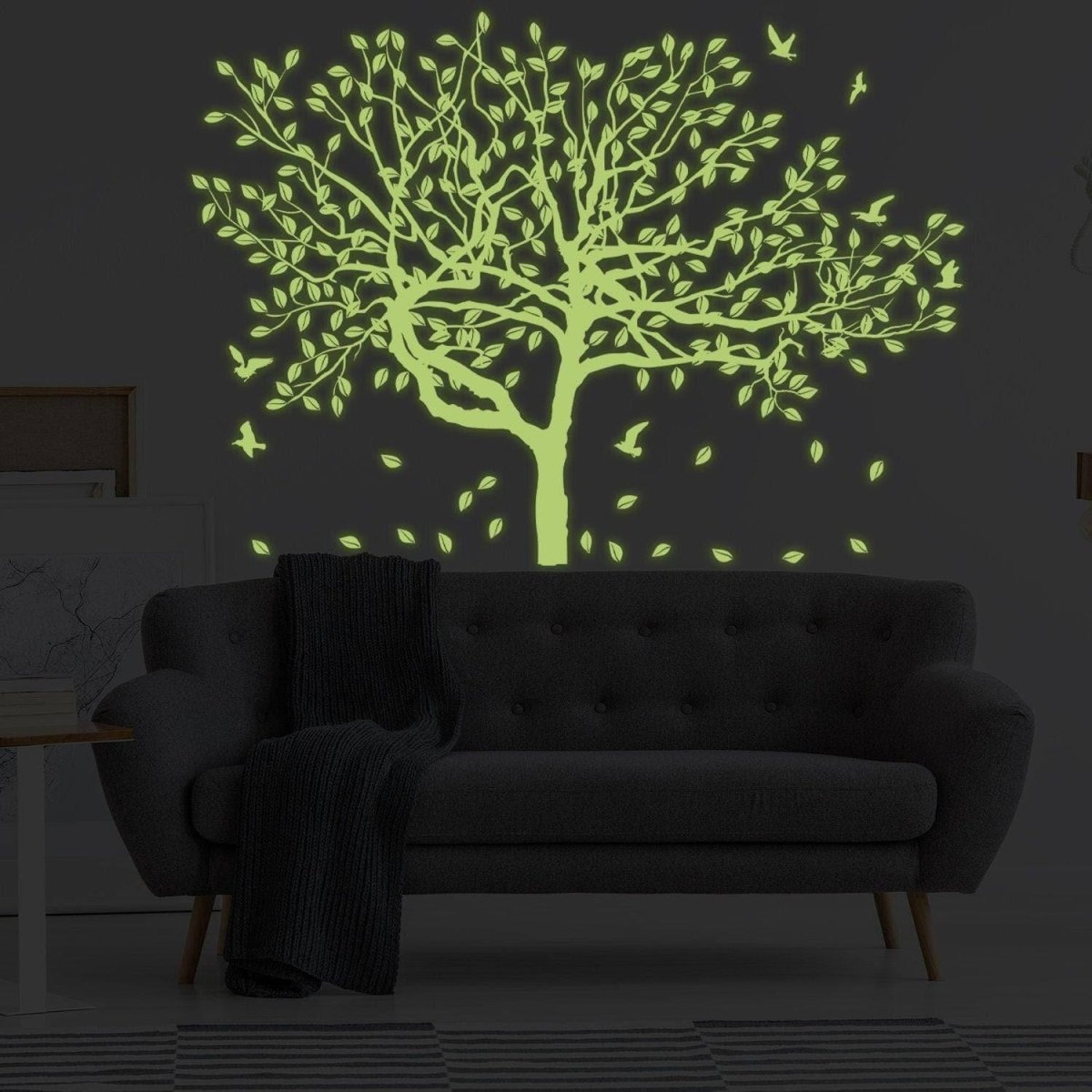 Glow In The Dark Wall Vinyl Sticker Art - Luminescent Neon Night Glowing Light Decal Kid Room Stick - Tree Birch Nature Botanical Forest