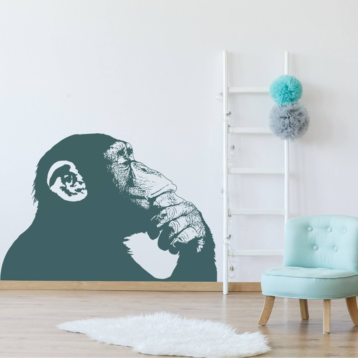 Thinking Monkey Wall Sticker - Banksy Street Art Print Waterproof Vinyl Decal Gift - Bored Chimp Thought Smart Thinker Think Mural