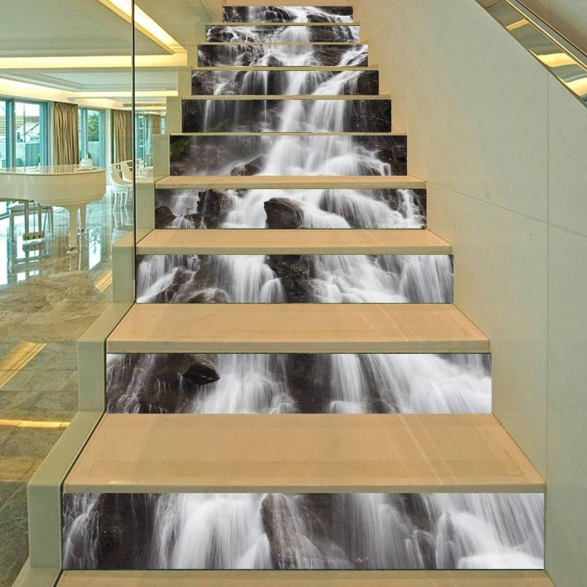 Stair Riser Vinyl Decals - Stairs Risers Stickers - 3d Stick And Peel Decal For Art Decor - Waterfall Step Murals Sticker Strips Home Mural