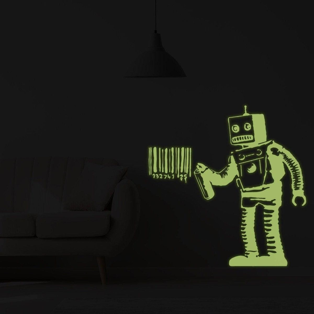 Glow In The Dark Wall Vinyl Sticker Art - Luminescent Neon Night Glowing Light Decal Kid Room Stick - Banksy Barcode Robot Street Graffiti