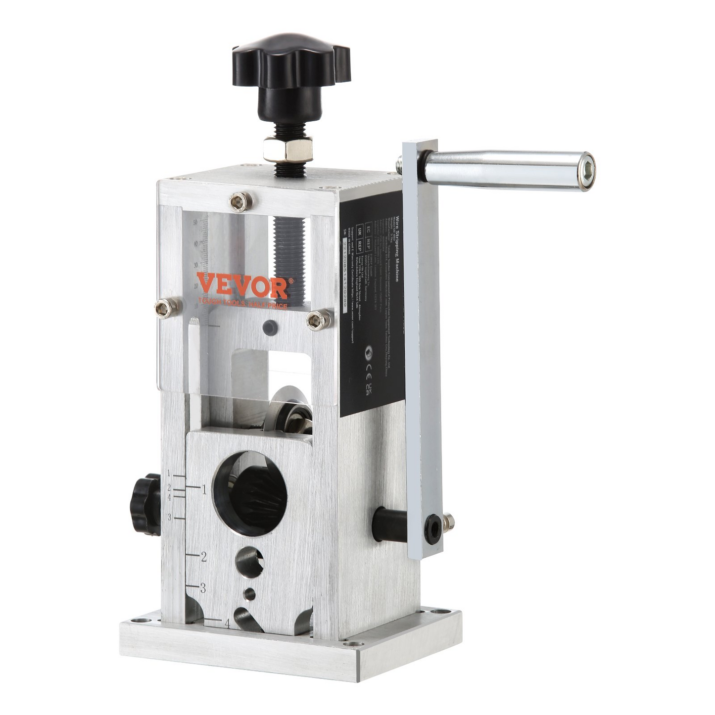 VEVOR Manual Wire Stripping Machine, 0.06''-1.5'' Copper Stripper with Hand Crank or Drill Powered, Visible Stripping Depth Reference, Portable Aluminum Frame Wire Peeler for Scrap Copper Recycling