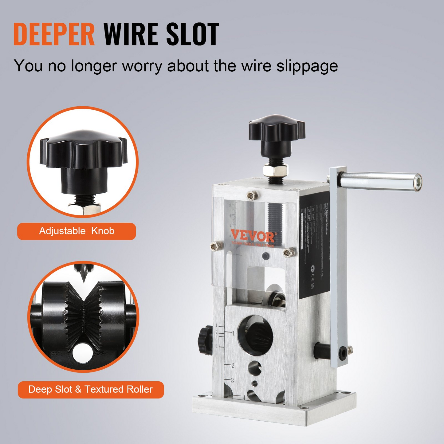 VEVOR Manual Wire Stripping Machine, 0.06''-1.5'' Copper Stripper with Hand Crank or Drill Powered, Visible Stripping Depth Reference, Portable Aluminum Frame Wire Peeler for Scrap Copper Recycling
