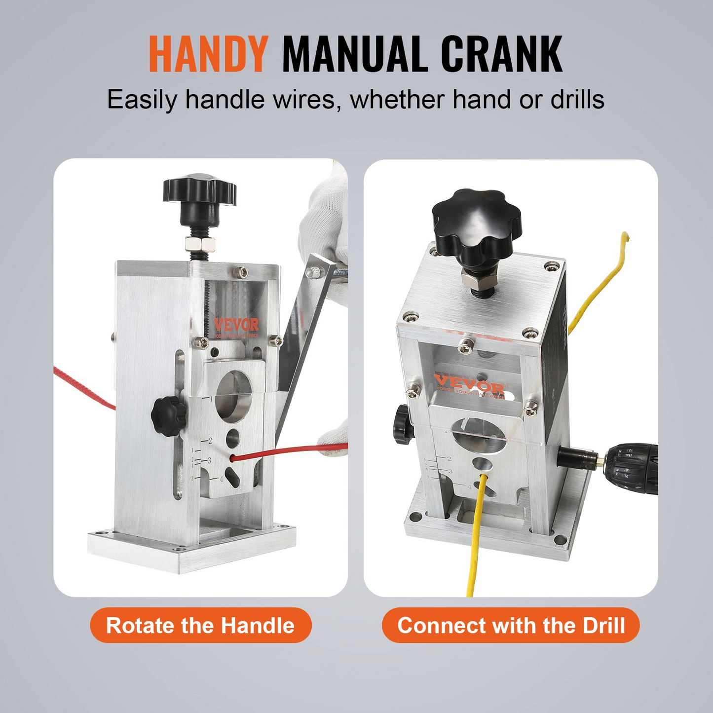 VEVOR Manual Wire Stripping Machine, 0.06''-1.5'' Copper Stripper with Hand Crank or Drill Powered, Visible Stripping Depth Reference, Portable Aluminum Frame Wire Peeler for Scrap Copper Recycling