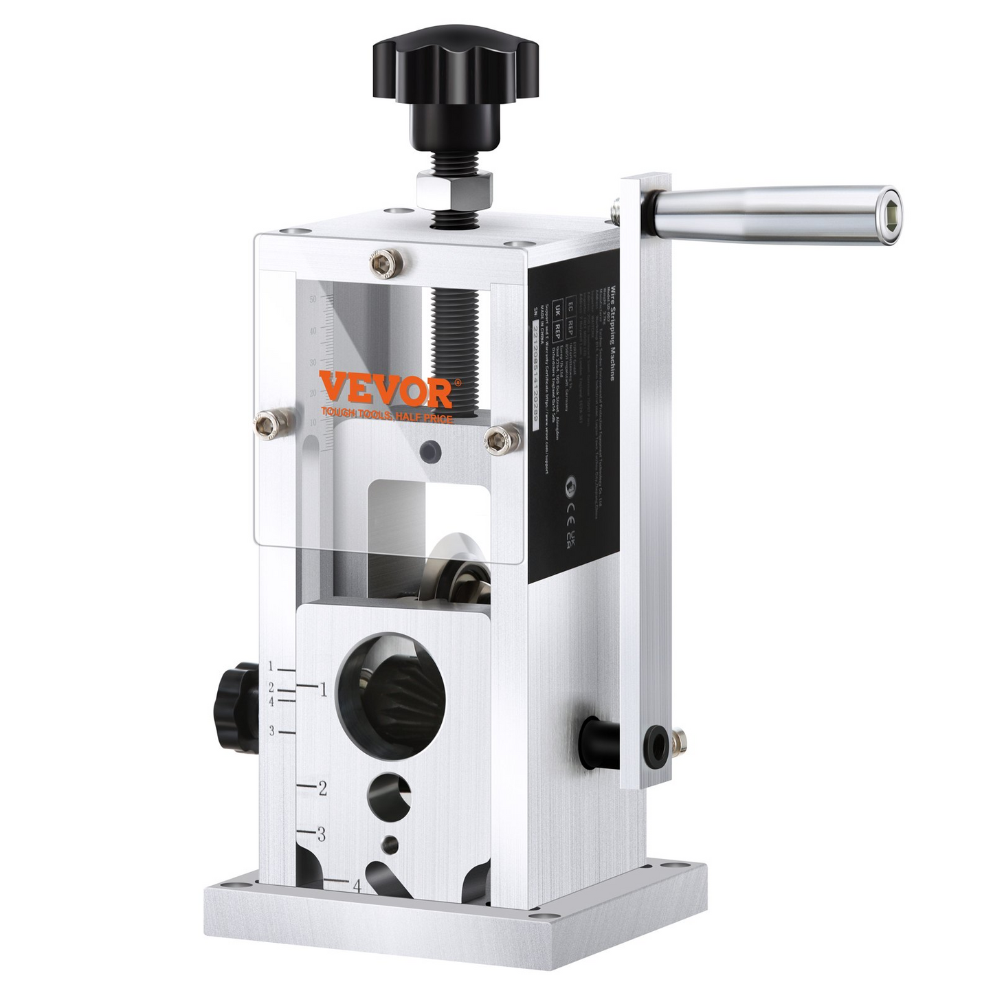 VEVOR Manual Wire Stripping Machine, 0.06''-1.5'' Copper Stripper with Hand Crank or Drill Powered, Visible Stripping Depth Reference, Portable Aluminum Frame Wire Peeler for Scrap Copper Recycling
