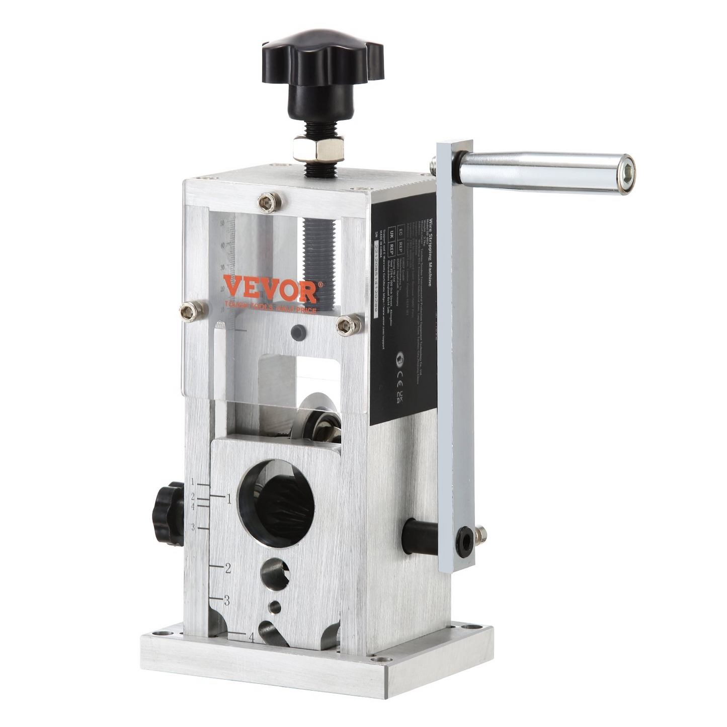 VEVOR Manual Wire Stripping Machine, 0.06''-1.5'' Copper Stripper with Hand Crank or Drill Powered, Visible Stripping Depth Reference, Portable Aluminum Frame Wire Peeler for Scrap Copper Recycling