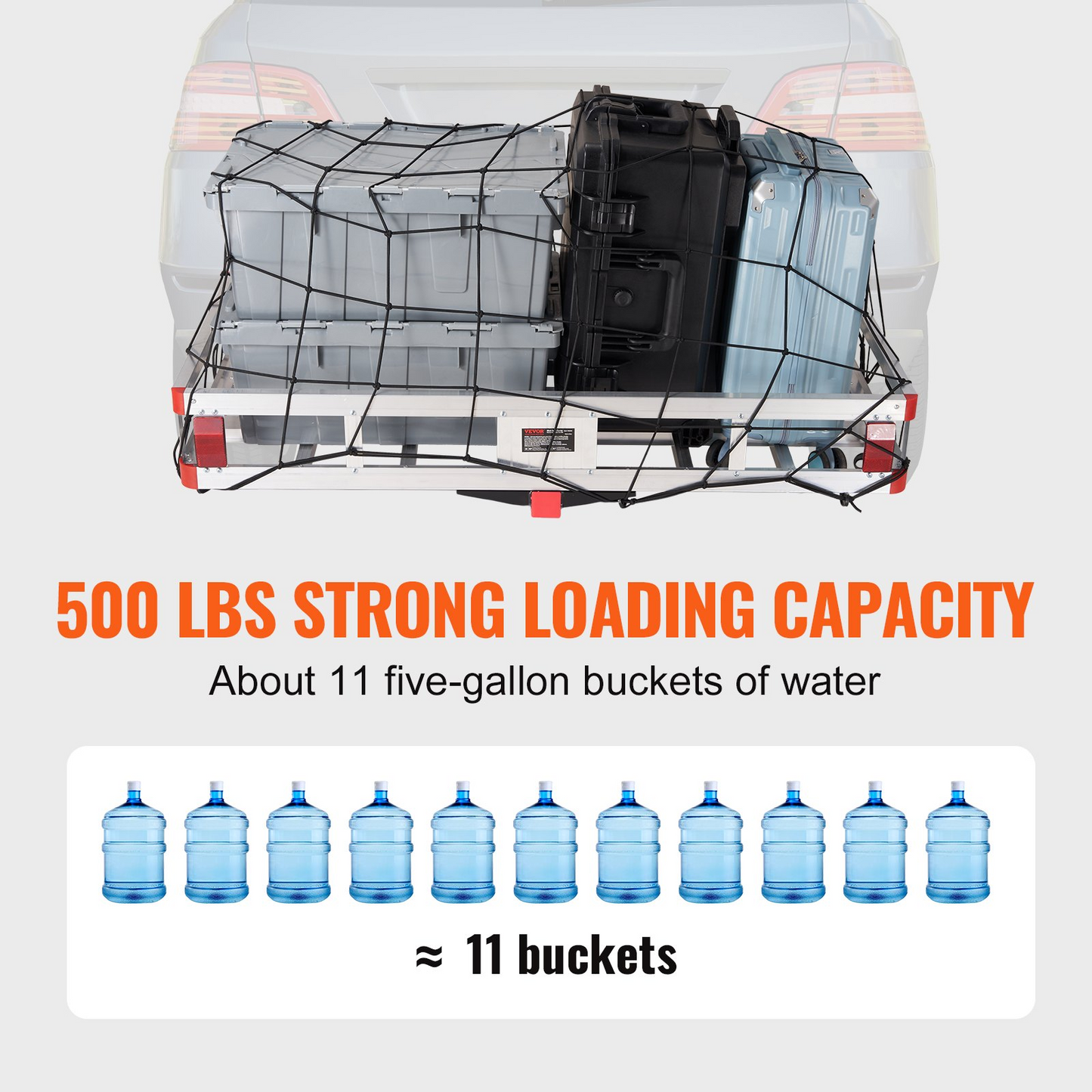 VEVOR 49.4 x 22.4 x 7.1 in Hitch Cargo Carrier, 500lbs Loading Capacity Trailer Hitch Mounted Cargo Basket, Rust-proof Aluminum Luggage Carrier Rack Fits 2" Hitch Receiver for SUV Truck Pickup Camping