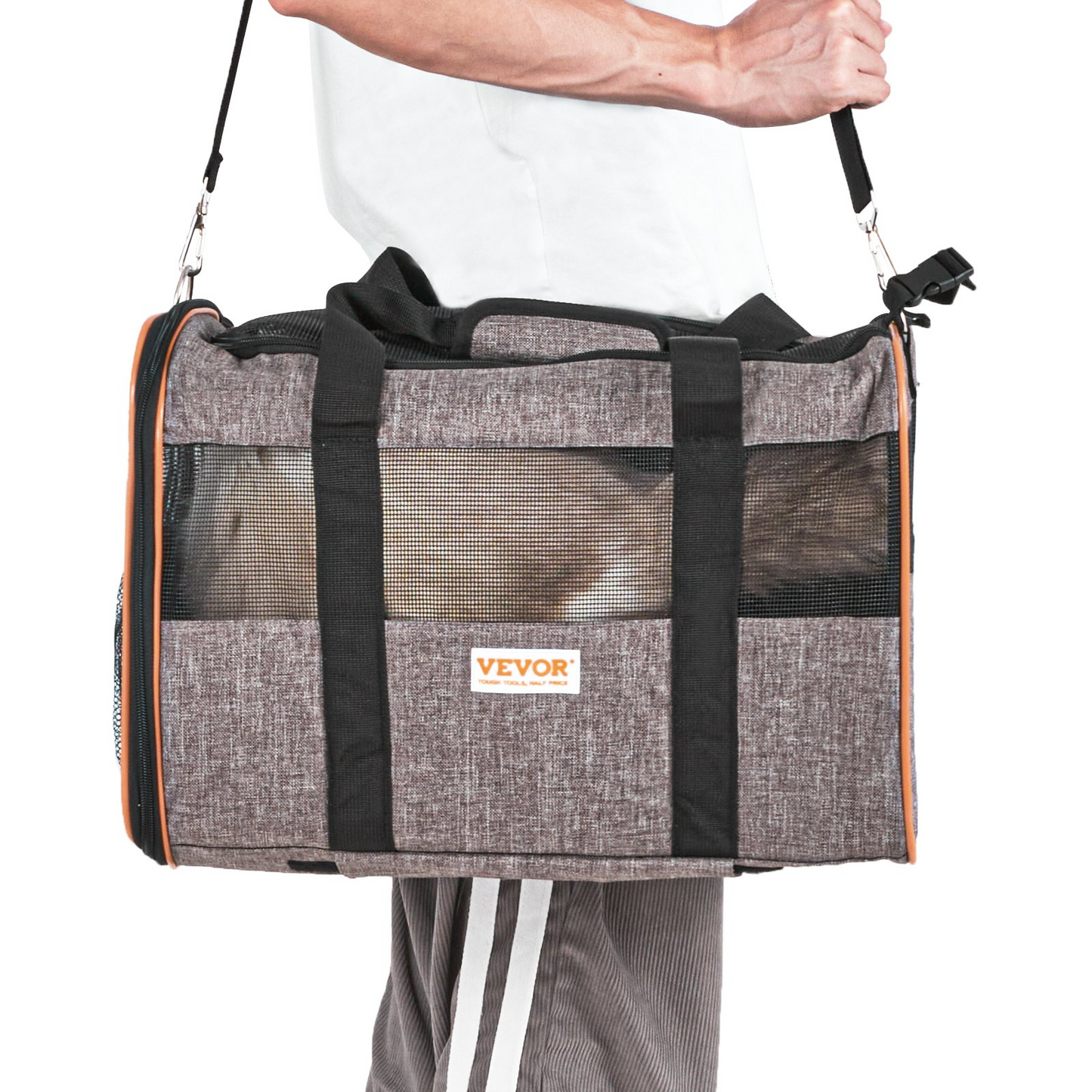 VEVOR Cat Carrier with Wheels, Airline Approved Rolling Pet Carrier with Telescopic Handle and Shoulder Strap, Dog Carrier with Wheels for Pets under 22 lbs, with 1 Folding Bowl, Grey