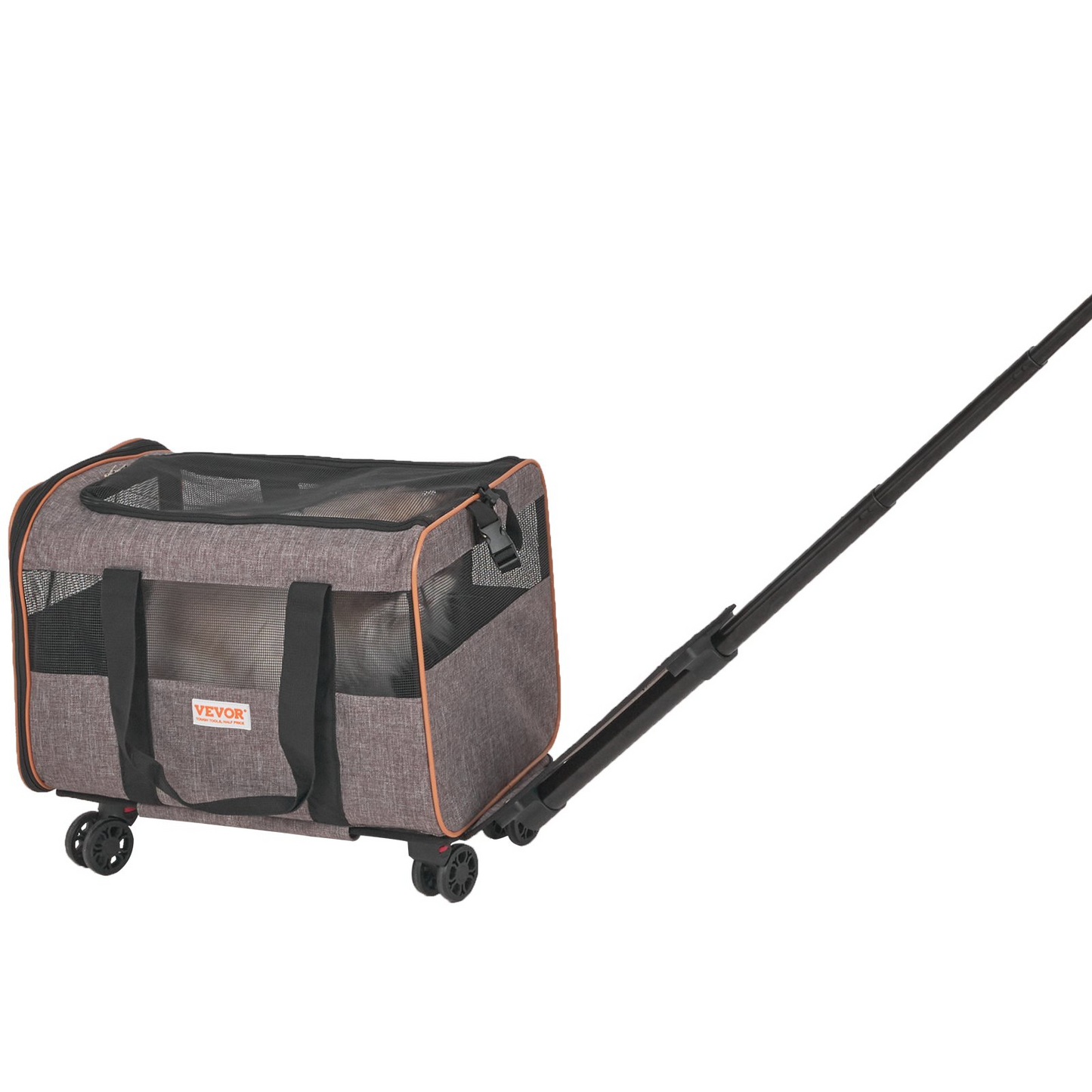 VEVOR Cat Carrier with Wheels, Airline Approved Rolling Pet Carrier with Telescopic Handle and Shoulder Strap, Dog Carrier with Wheels for Pets under 22 lbs, with 1 Folding Bowl, Grey