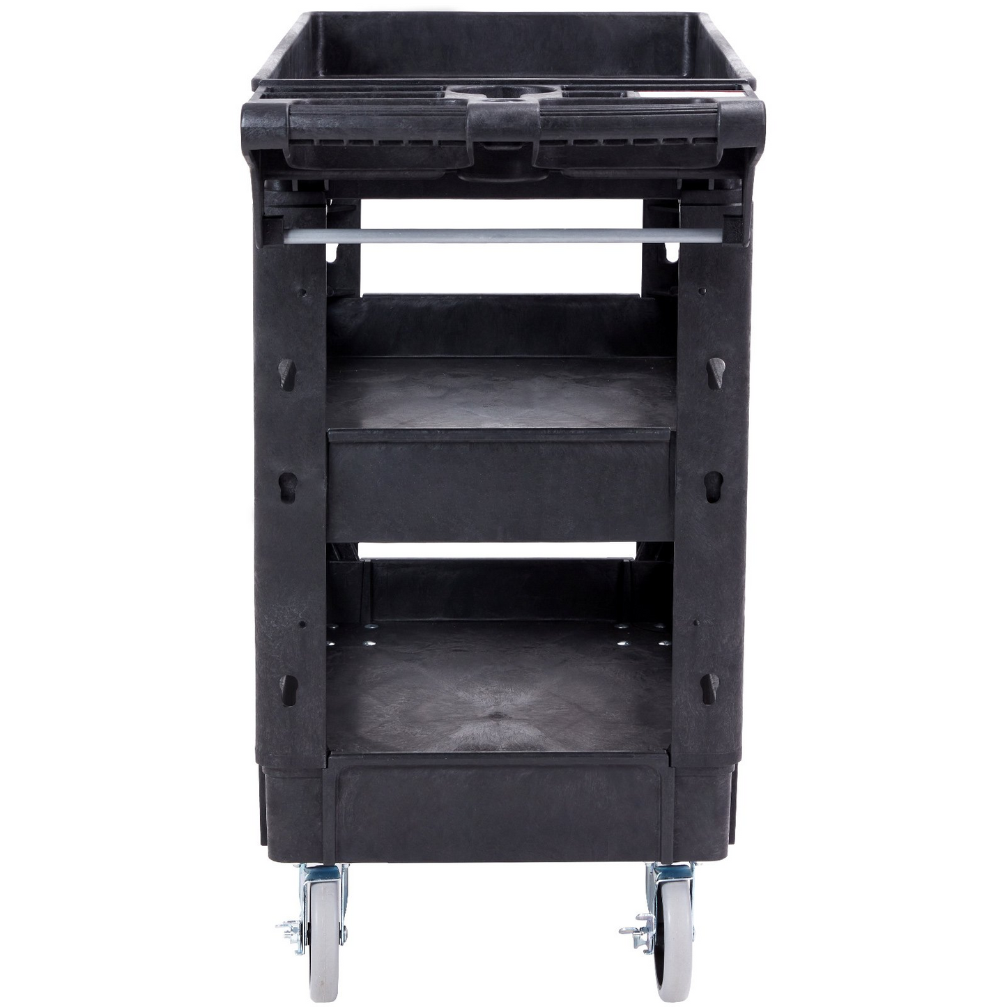 VEVOR Utility Service Cart, 3 Shelf 550LBS Heavy Duty Plastic Rolling Utility Cart with 360° Swivel Wheels (2 with Brakes), Medium Lipped Shelf, Ergonomic Storage Handle for Warehouse/Garage/Cleaning