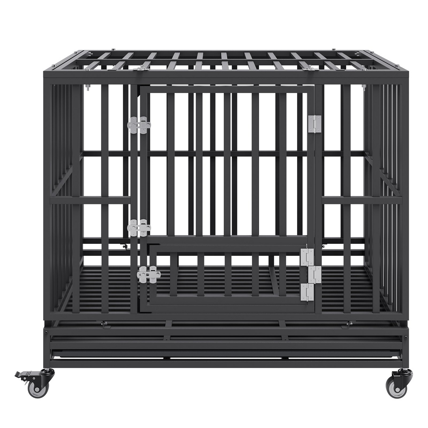 VEVOR 42 Inch Heavy Duty Dog Crate, Indestructible Dog Crate, 3-Door Heavy Duty Dog Kennel for Medium to Large Dogs with Lockable Wheels and Removable Tray, High Anxiety Dog Crate for Indoor & Outdoor