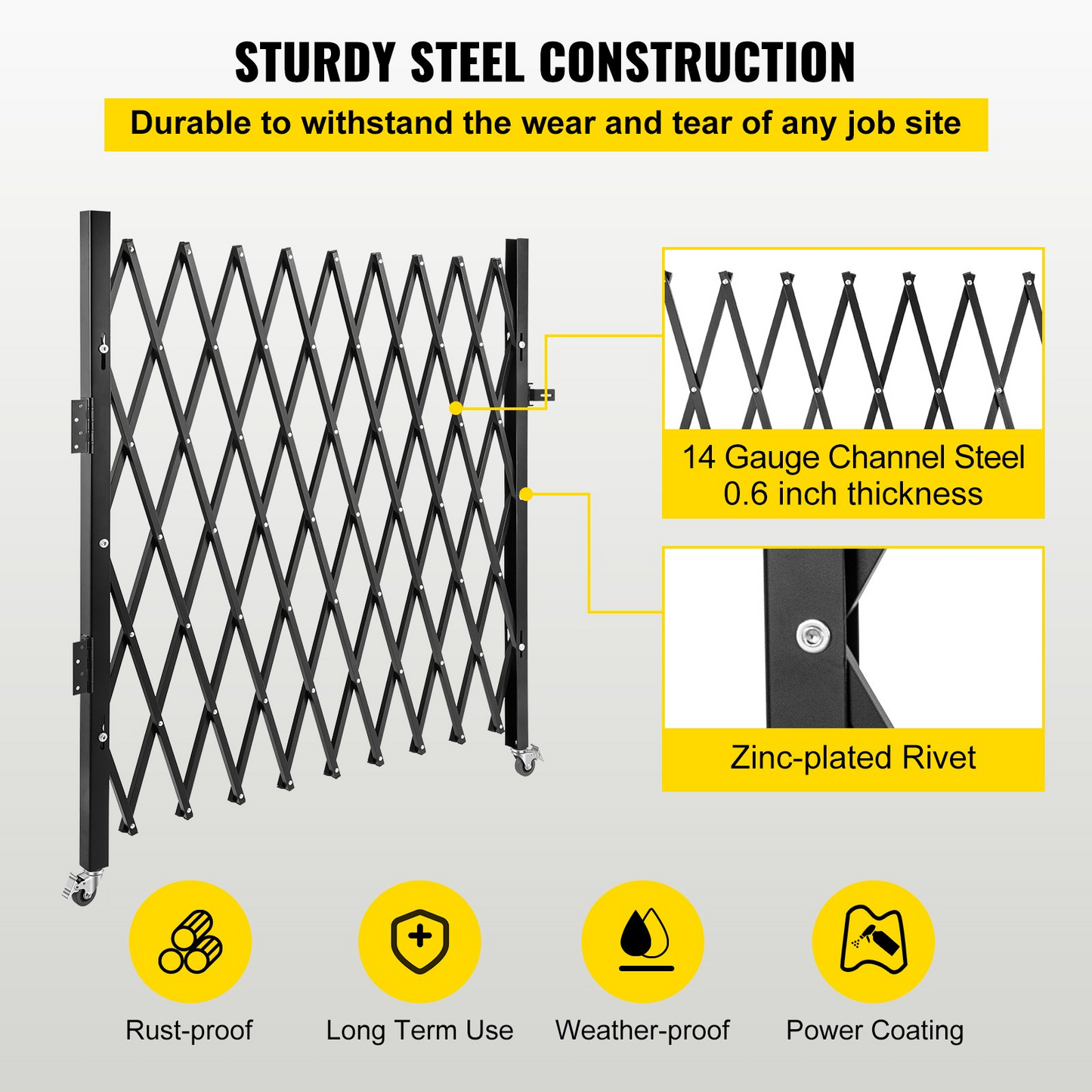 VEVOR Single Folding Security Gate, 6-1/2' H x 7-1/2' W Folding Door Gate, Steel Accordion Security Gate, Flexible Expanding Security Gate, 360° Rolling Barricade Gate, Scissor Gate/Door with Padlock