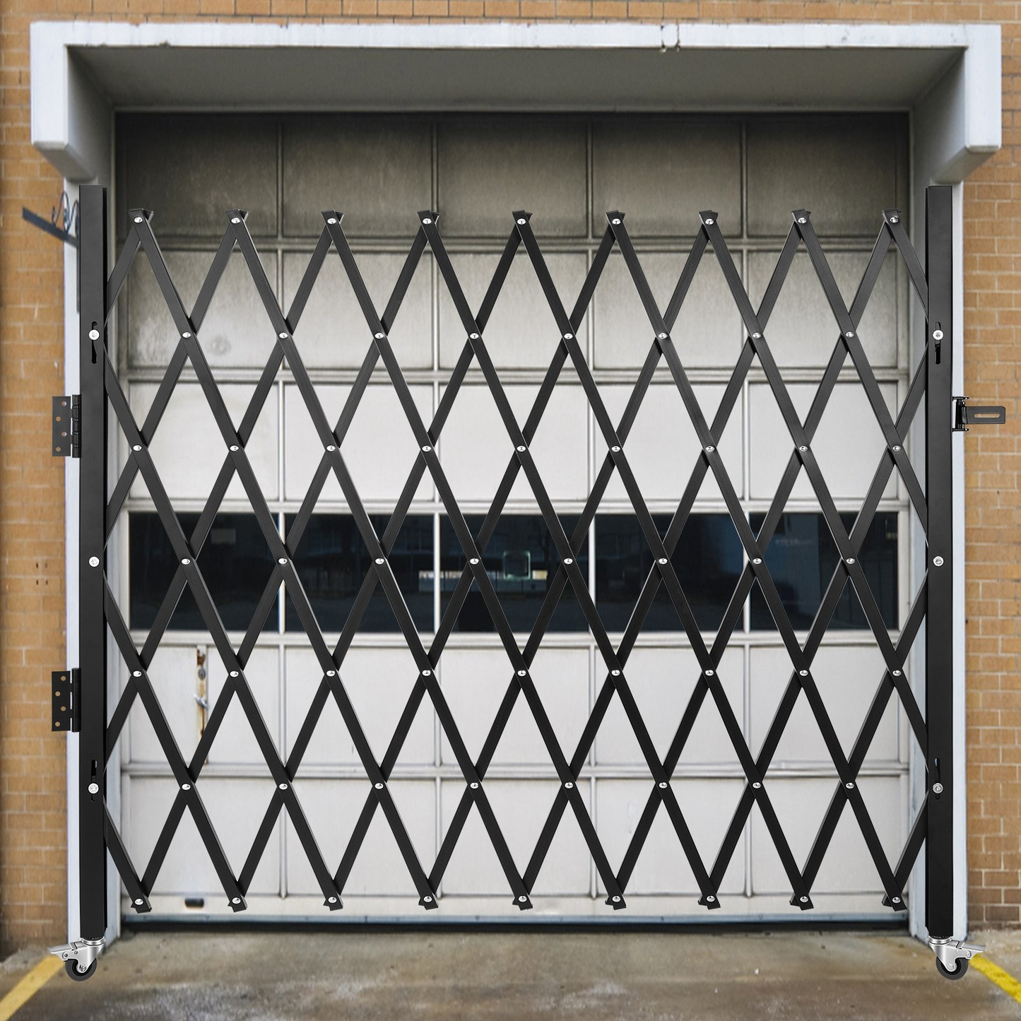 VEVOR Single Folding Security Gate, 6-1/2' H x 7-1/2' W Folding Door Gate, Steel Accordion Security Gate, Flexible Expanding Security Gate, 360° Rolling Barricade Gate, Scissor Gate/Door with Padlock