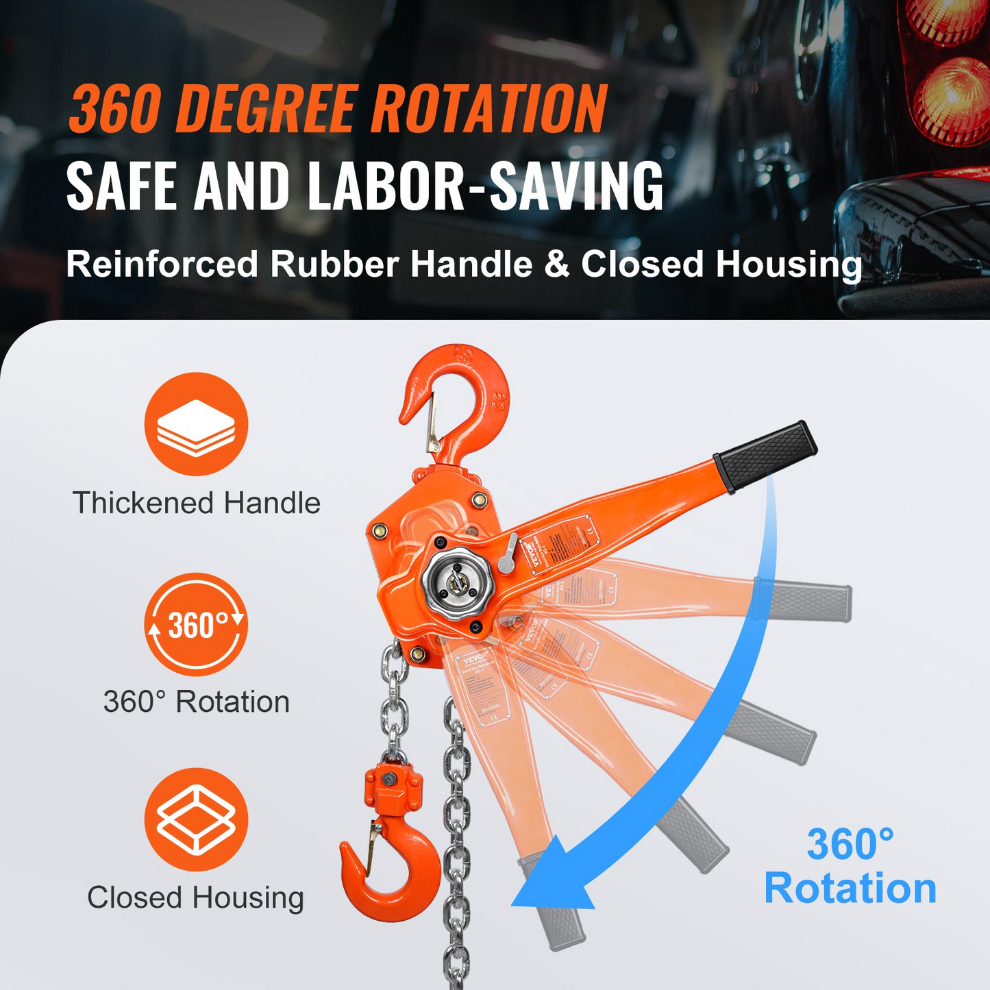 VEVOR Manual Lever Chain Hoist, 3 Ton 6600 lbs Capacity 10 FT Come Along, G80 Galvanized Carbon Steel with Weston Double-Pawl Brake, Auto Chain Leading & 360° Rotation Hook, for Garage Factory Dock