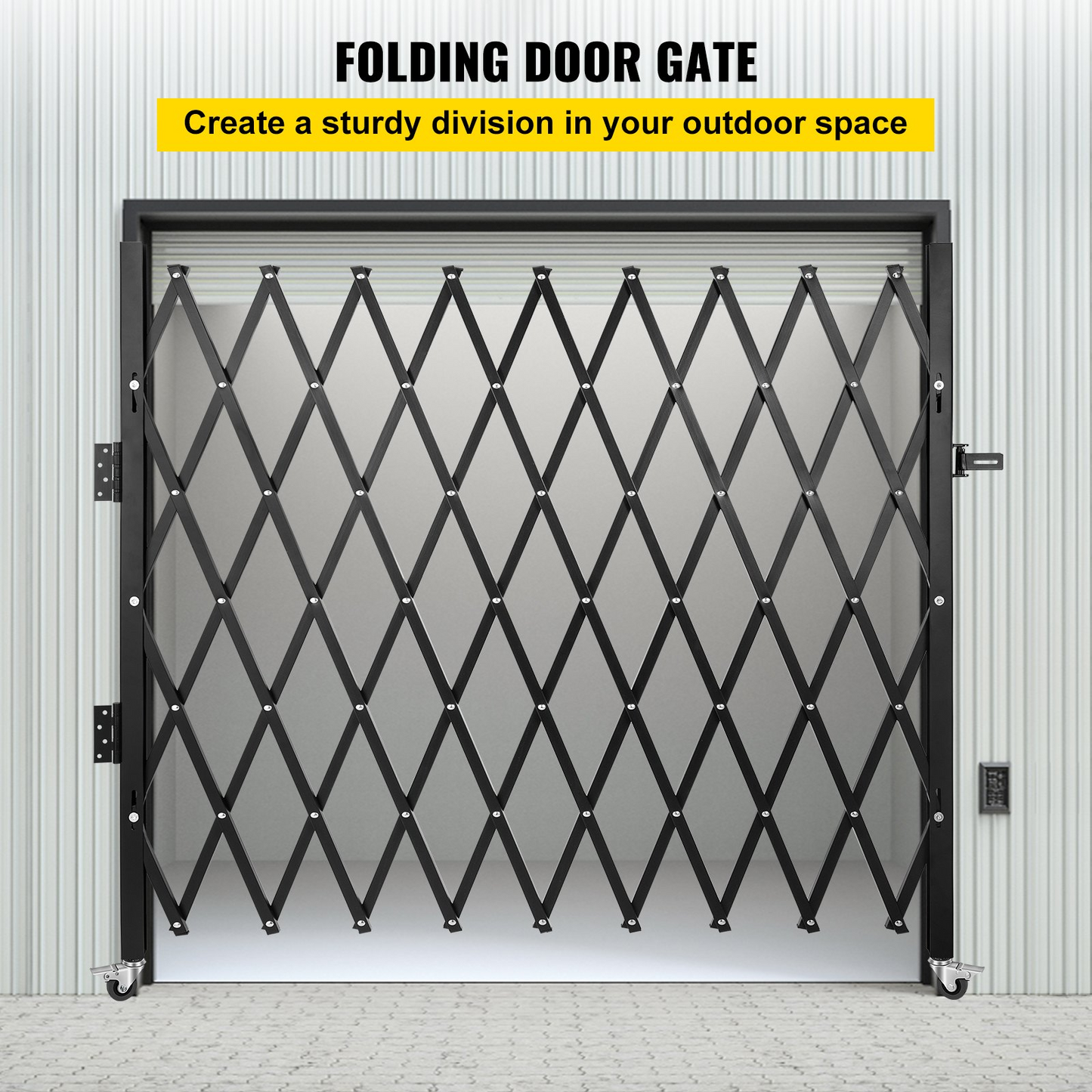 VEVOR Single Folding Security Gate, 6-1/2' H x 7-1/2' W Folding Door Gate, Steel Accordion Security Gate, Flexible Expanding Security Gate, 360° Rolling Barricade Gate, Scissor Gate/Door with Padlock