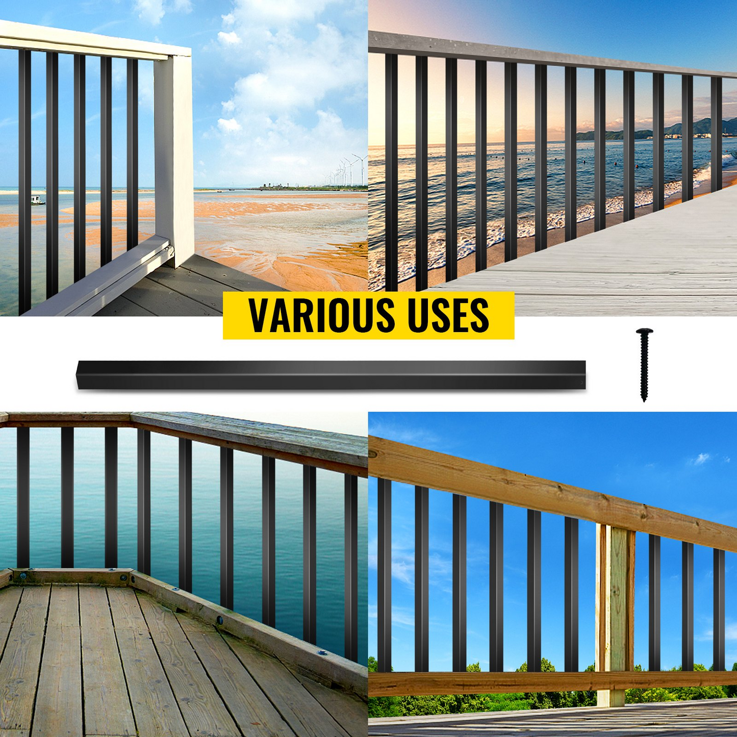VEVOR Deck Balusters, 101 Pack Metal Deck Spindles, 26"x0.75" Staircase Baluster with Screws, Aluminum Alloy Deck Railing for Wood and Composite Deck, Square Baluster for Outdoor Stair Deck Porch